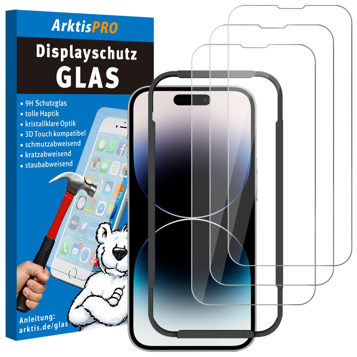 ArktisPRO iPhone 14 Pro Max Displayschutz GLAS - 3er Set