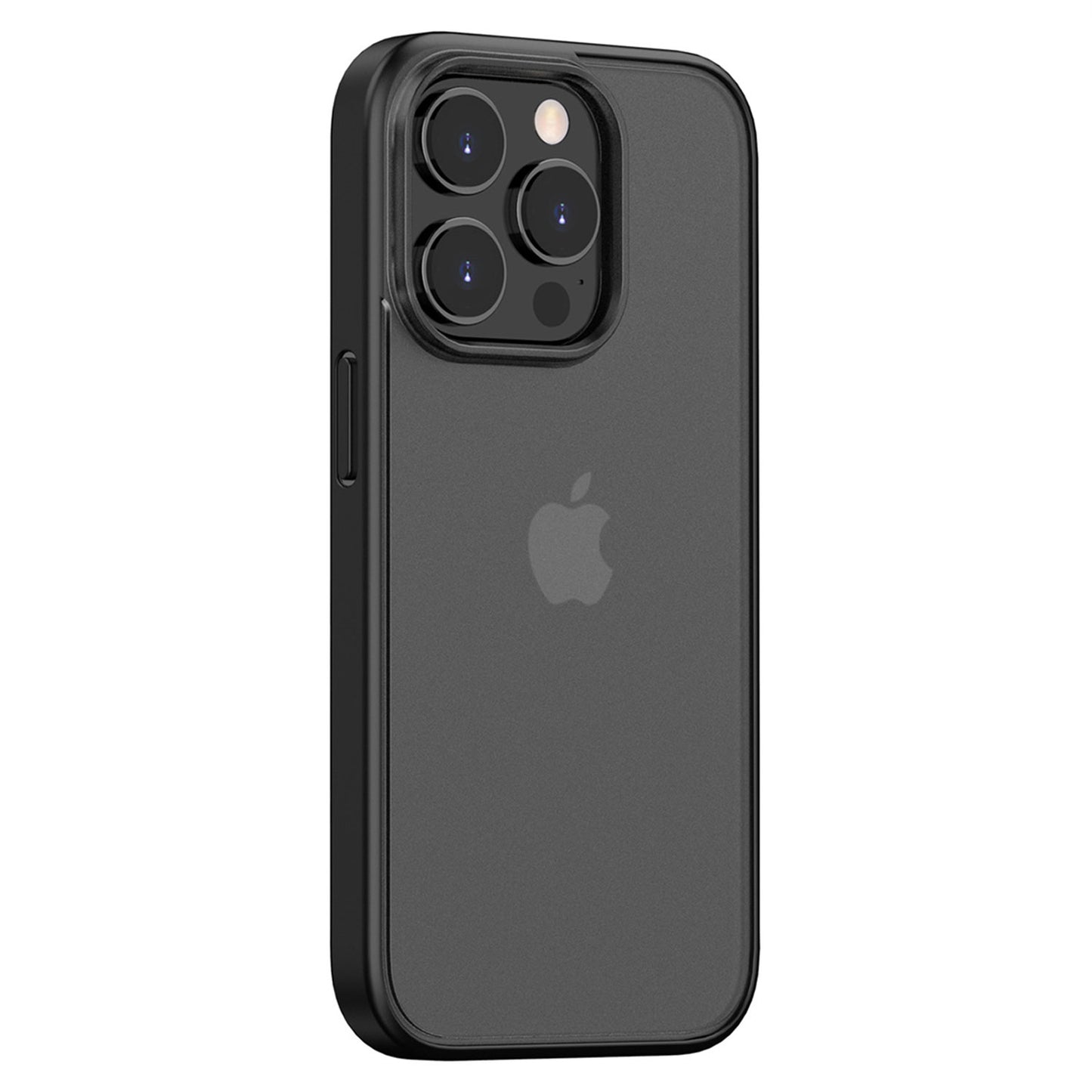 Das iPhone 14 Pro Max wird in einem transparenten, kratzfesten Aviato SECTOR SLIM Case von Aviato aus stoßdämpfendem TPU präsentiert, das das Apple-Logo und die Dreifachkamera auf der Rückseite zeigt.
