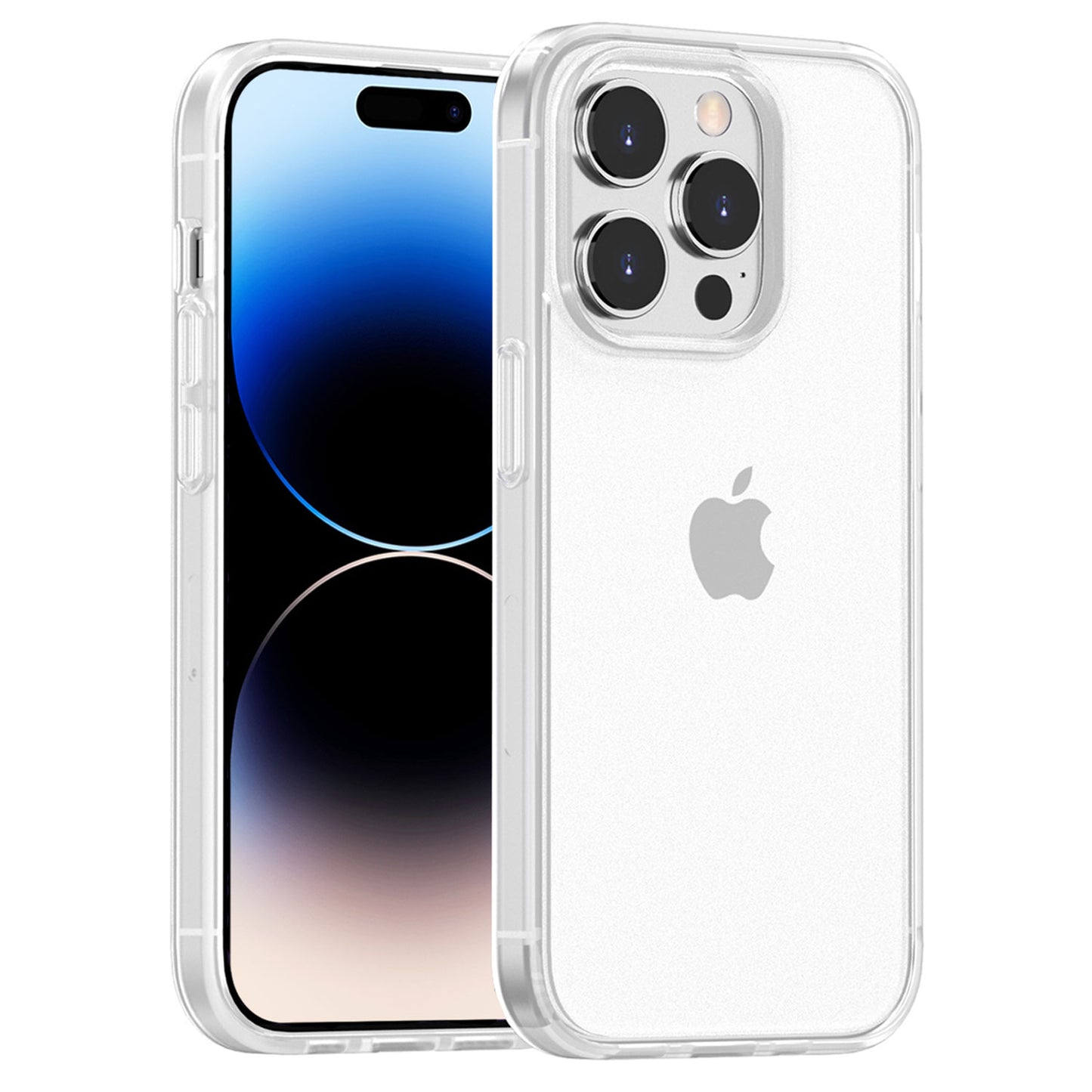 Das Aviato SECTOR SLIM Case für iPhone 14 Pro Max ist eine klare, stoßabsorbierende TPU-Schutzhülle von Aviato und schützt Ihr Smartphone mit Triple-Kamera und Apple Logo – Vorder- und Rückseite werden gezeigt.