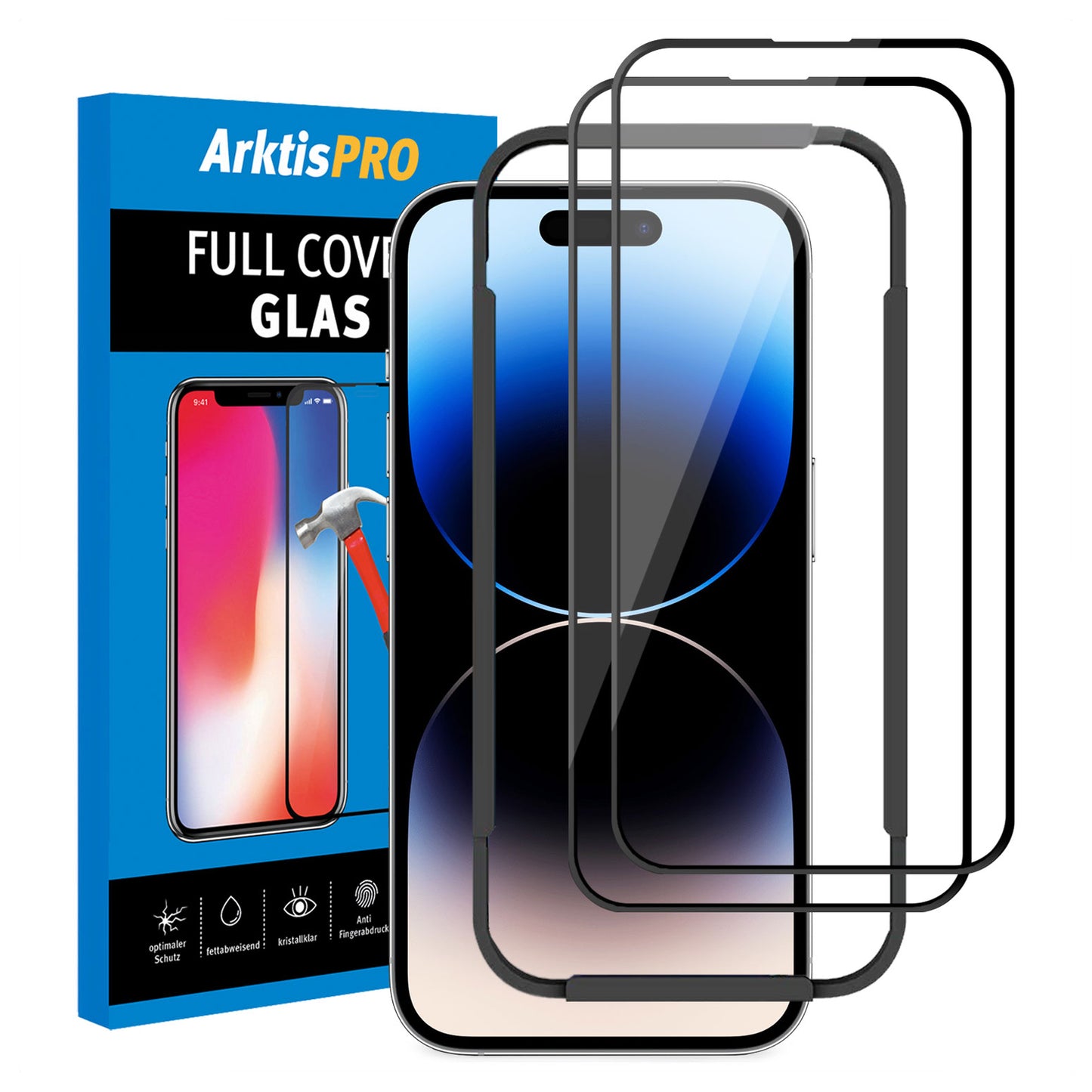 ArktisPRO iPhone 14 Pro Max FULL COVER Displayschutz GLAS - hüllenfreundlich - 2er Set