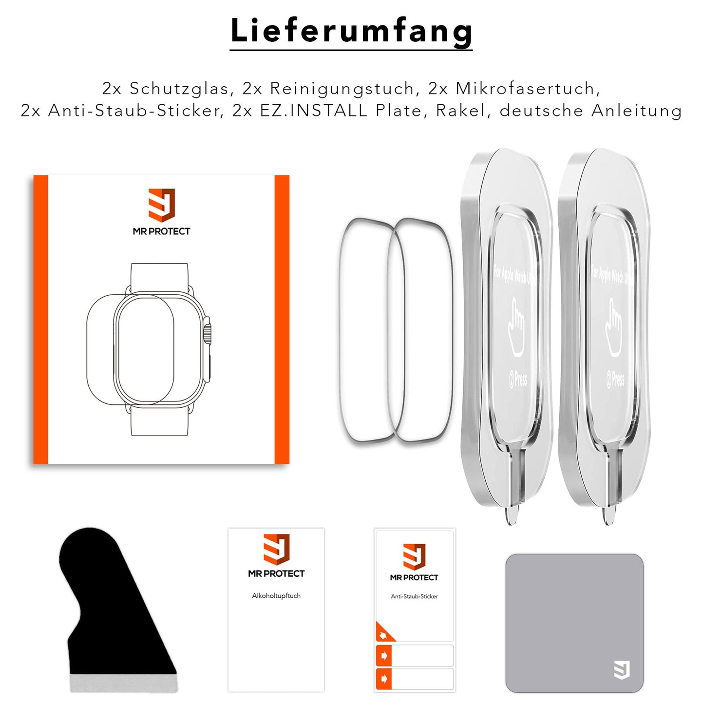 MR PROTECT Apple Watch Ultra 49 mm CRYSTAL CLEAR Displayschutz GLAS - 2er Set