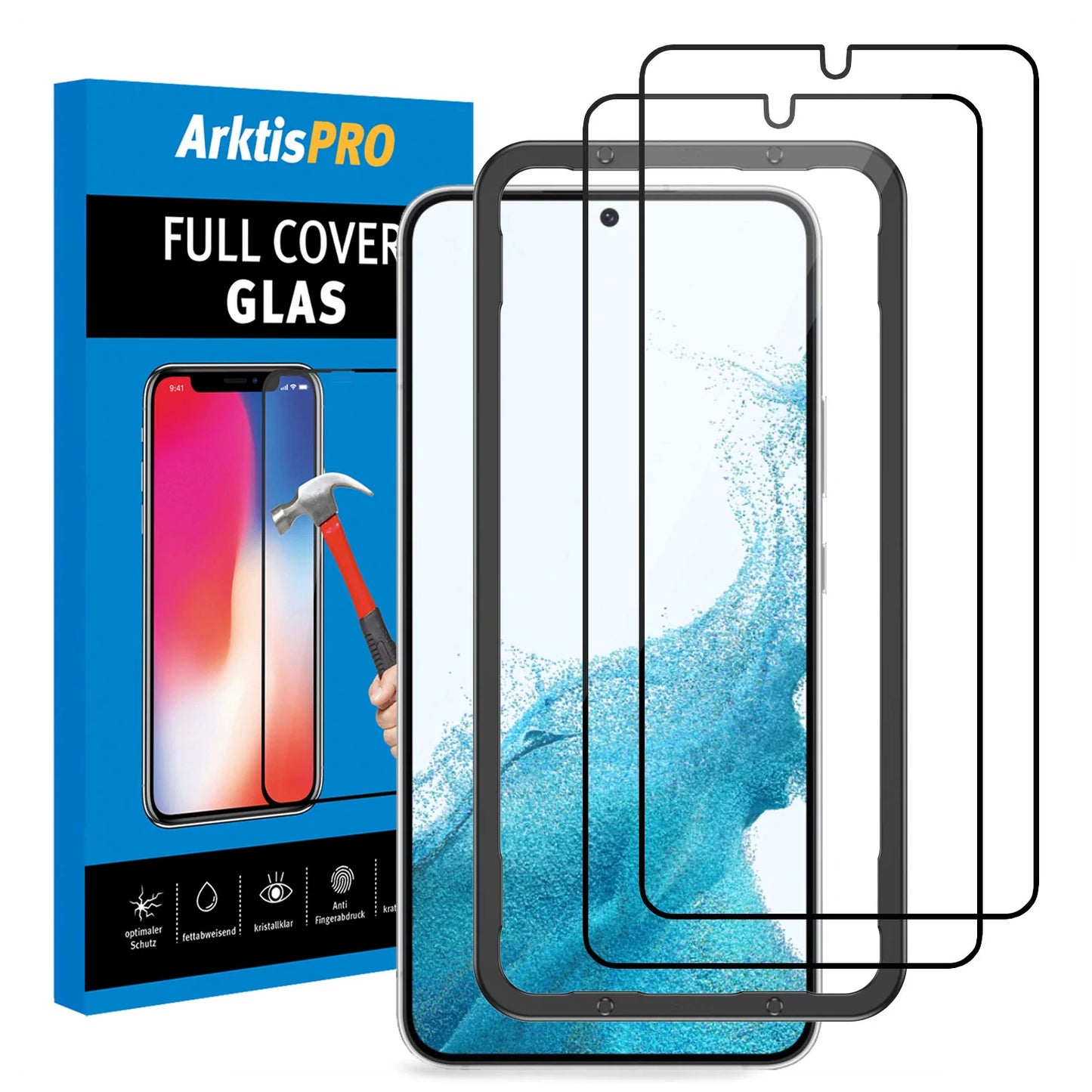 ArktisPRO Samsung Galaxy S23 FULL COVER Displayschutz GLAS - hüllenfreundlich - 2er Set