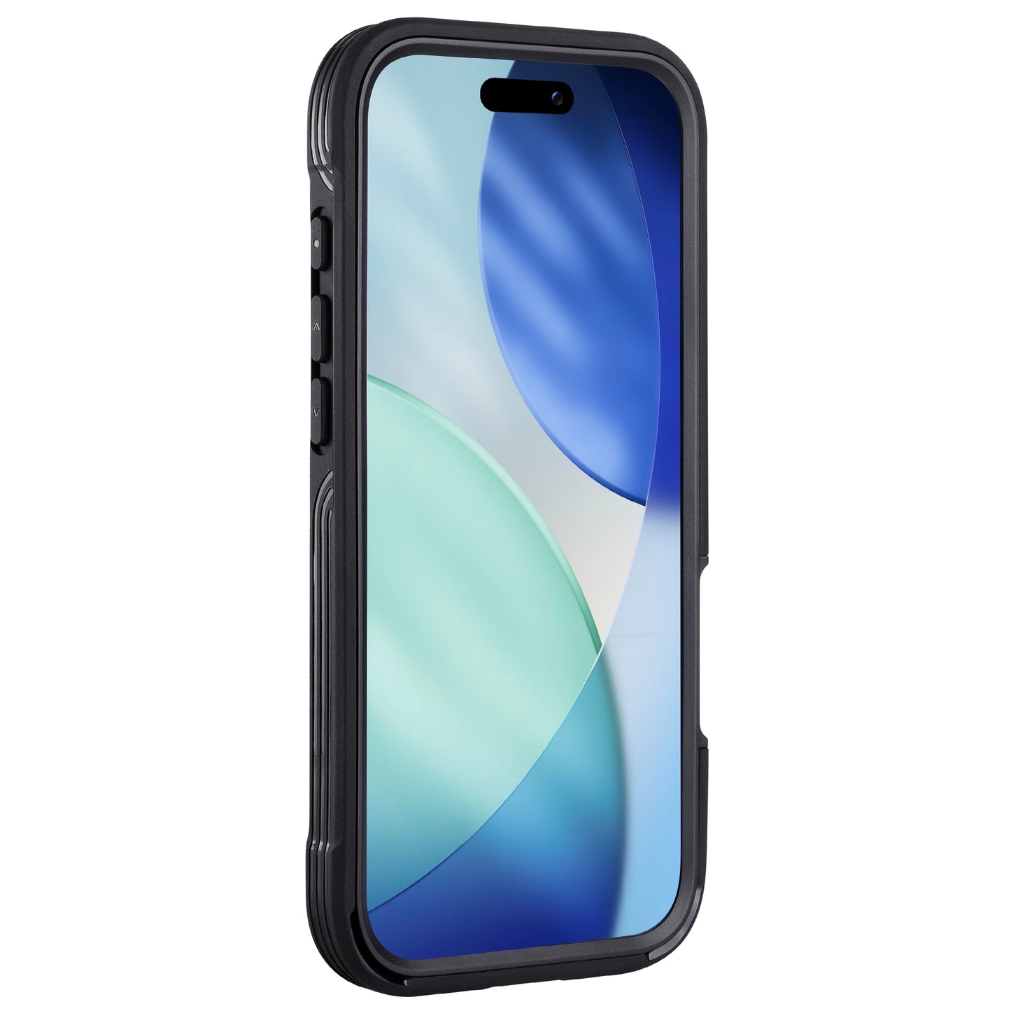 Das arktis iPhone Air Defender Case von arktis bietet 360-Grad-Schutz für Ihr Smartphone, während eine blau-grüne abstrakte Tapete auf dem Display angezeigt wird.