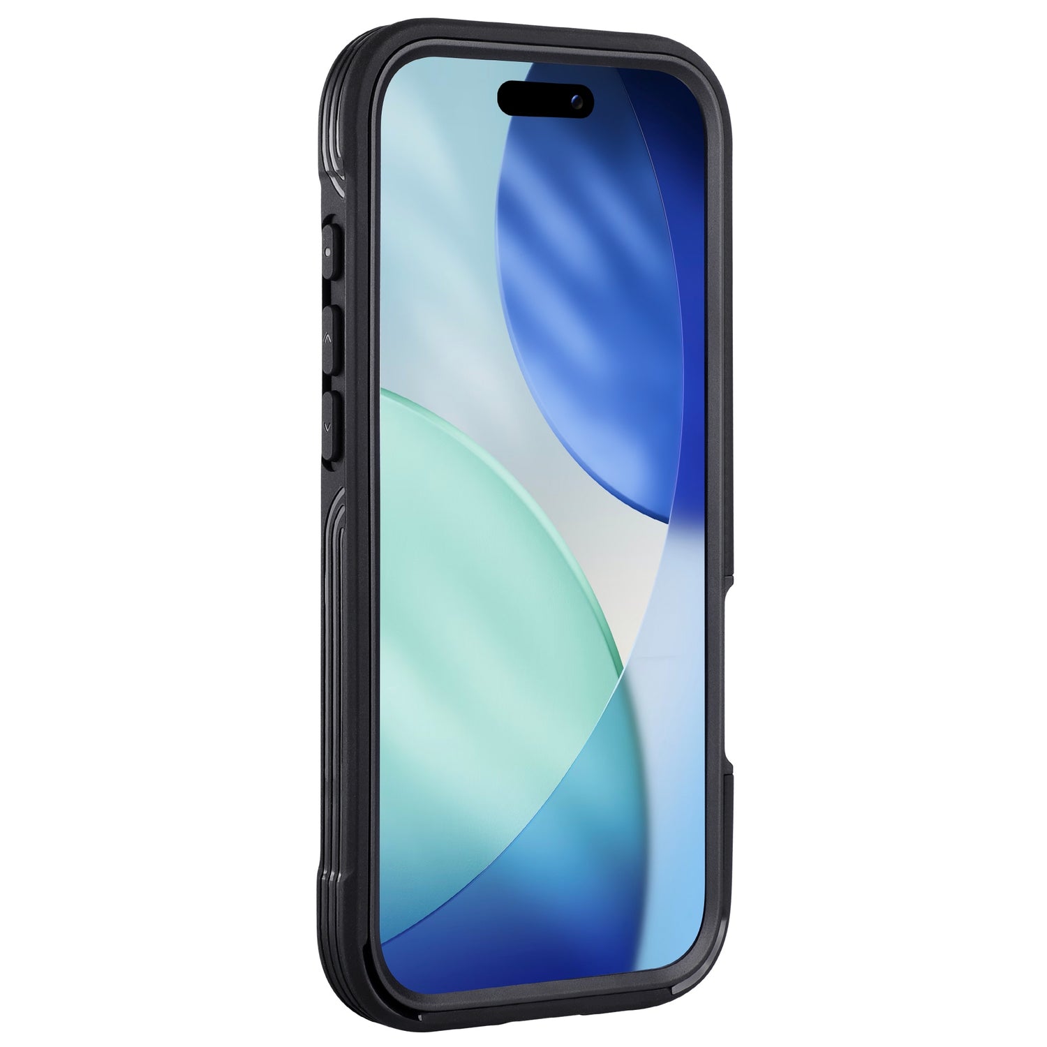 Das arktis iPhone Air Defender Case von arktis bietet 360-Grad-Schutz für Ihr Smartphone, während eine blau-grüne abstrakte Tapete auf dem Display angezeigt wird.