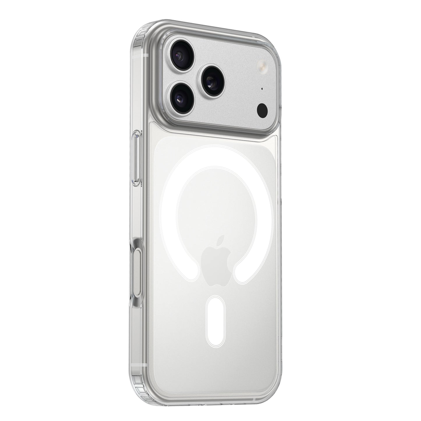 Die arktis iPhone 17 Pro Max PureCase mit MagSafe ist die perfekte transparente Hülle von arktis - MagSafe-kompatibel für sicheres, kabelloses Laden und sichtbar mit MagSafe-Ring sowie Apple-Logo auf Ihrem silbernen iPhone.