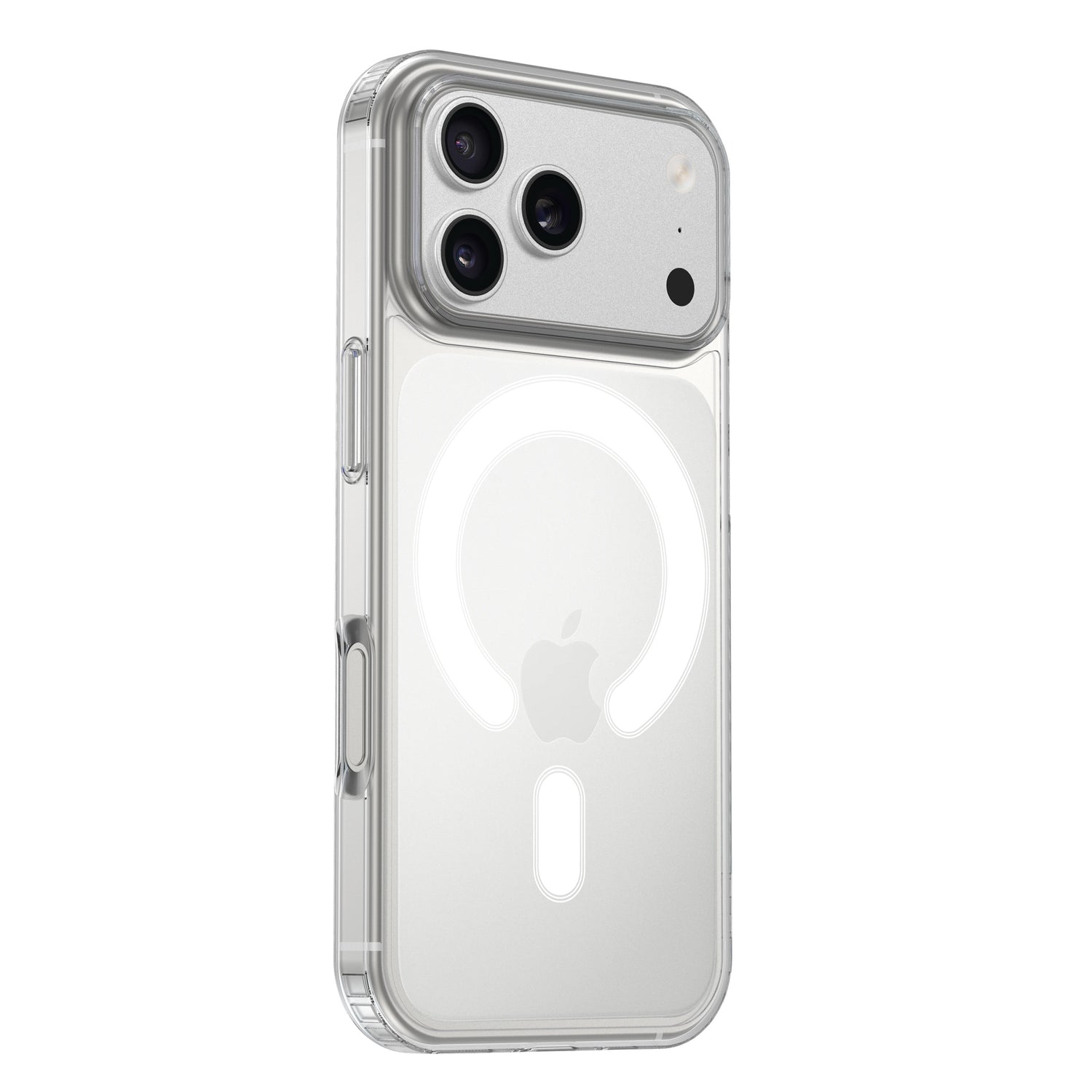 Die arktis iPhone 17 Pro Max PureCase mit MagSafe ist die perfekte transparente Hülle von arktis - MagSafe-kompatibel für sicheres, kabelloses Laden und sichtbar mit MagSafe-Ring sowie Apple-Logo auf Ihrem silbernen iPhone.