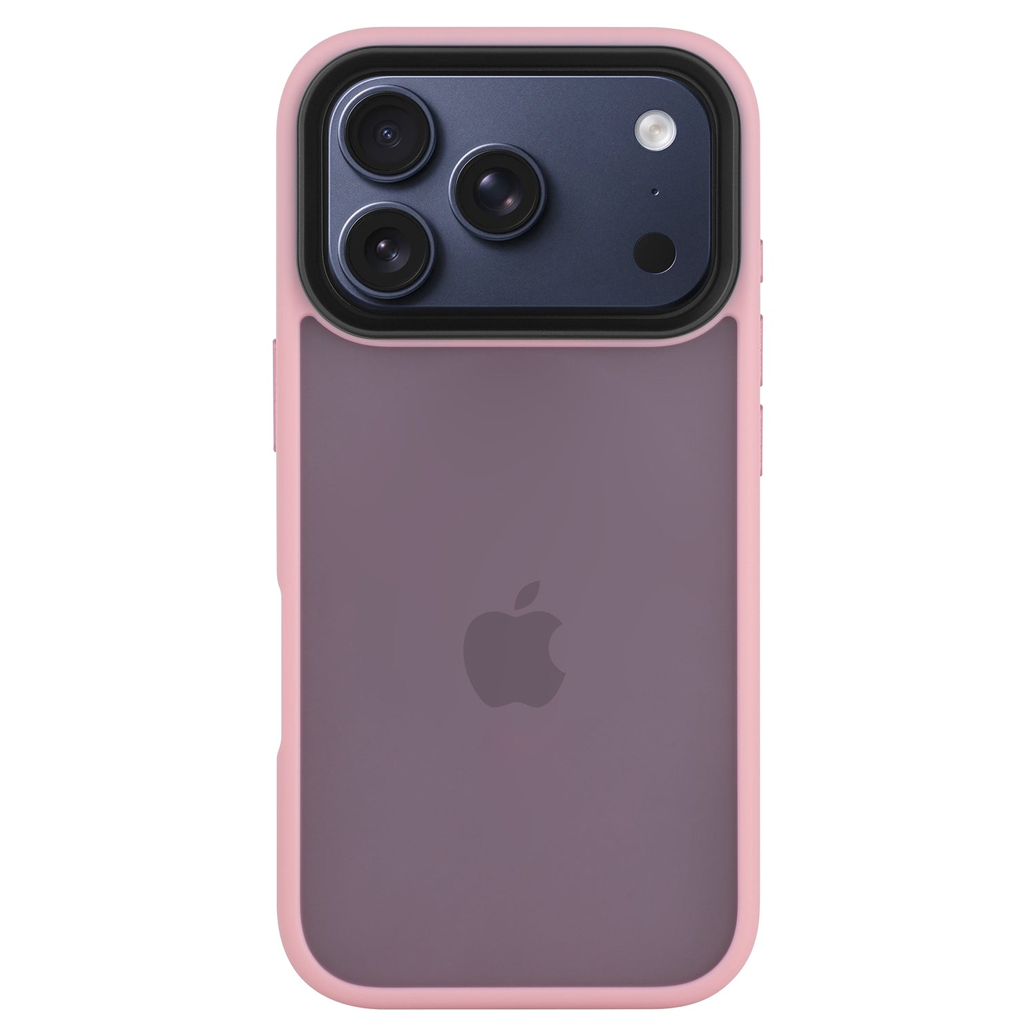 Das Arktis iPhone 17 Pro Max Solid Case, eine rosa umrandete, stoßabsorbierende, matte Hülle von Arktis, schützt ein rosa und lilafarbenes iPhone 17 Pro Max mit Dual-Kameras (von hinten).