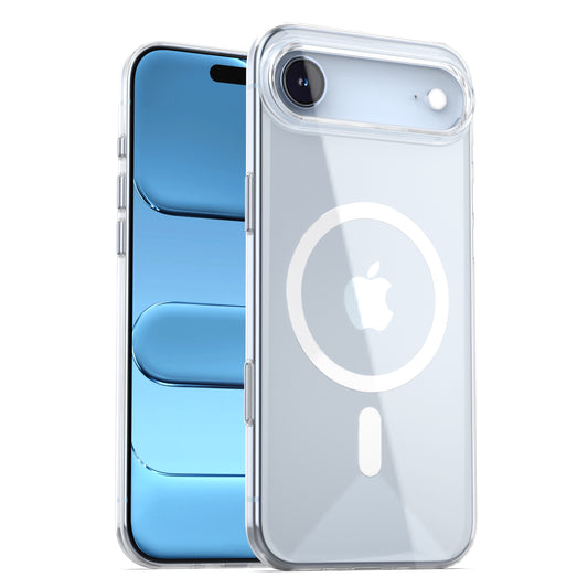 Zwei Smartphones: eines mit blauem Bildschirm, das andere geschützt durch das arktis iPhone Air Clear Case mit MagSafe - eine arktis Hülle mit MagSafe-Kompatibilität und einer kratzfesten Schutzhülle für dauerhafte Haltbarkeit.