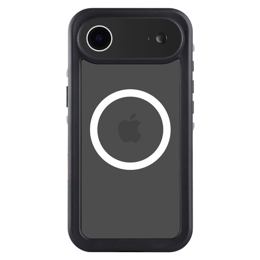 Das arktis iPhone Air Wasserdichtes Actioncase von arktis ist mit einem sichtbaren weißen MagSafe-Ring und Apple-Logo versehen und bietet stoßfesten, zuverlässigen Schutz für Ihr Gerät.