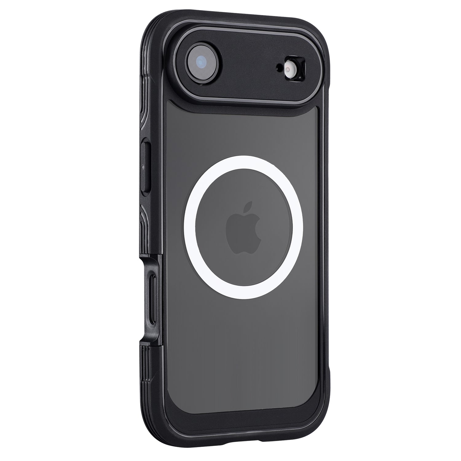Das arktis iPhone Air Defender Case in elegantem Schwarz verfügt über einen MagSafe Ring und ein sichtbares Apple Logo und bietet stilvollen 360-Grad-Schutz für Ihr Gerät.