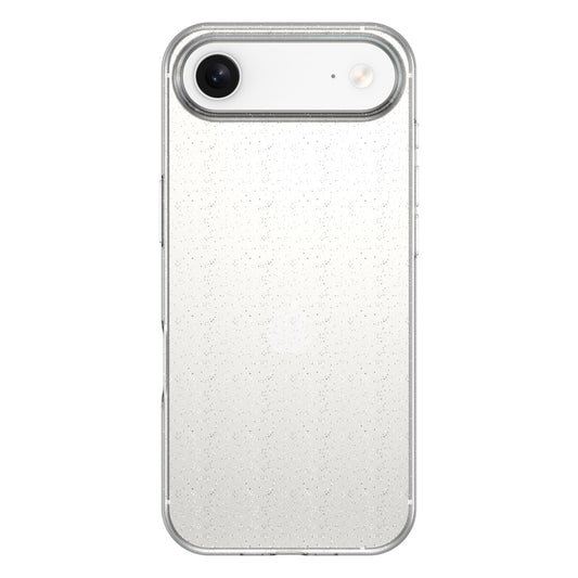 Das arktis iPhone Air Glitter Case von arktis bietet ein klares TPU-Silikon-Design mit silbernem Glitter, das Ihr weißes Smartphone stilvoll schützt und gleichzeitig die Kamera und den Blitz zur Geltung bringt.