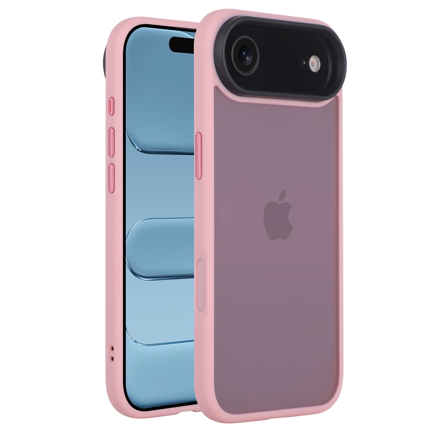 Das Arktis iPhone Air Solid Case, eine rosafarbene, matte TPU-Silikon-Schutzhülle von Arktis, ist auf einem Smartphone abgebildet und hebt sowohl den vorderen Bildschirm als auch die Rückseite der Kamera hervor.