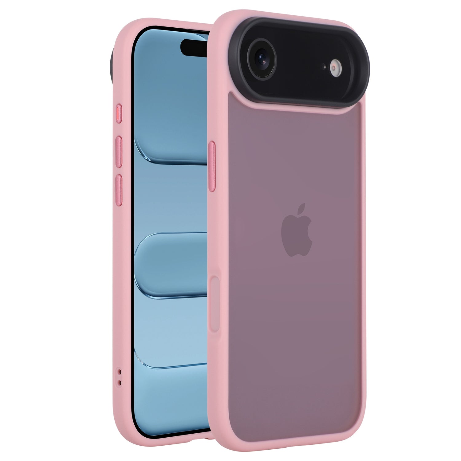 Das Arktis iPhone Air Solid Case, eine rosafarbene, matte TPU-Silikon-Schutzhülle von Arktis, ist auf einem Smartphone abgebildet und hebt sowohl den vorderen Bildschirm als auch die Rückseite der Kamera hervor.