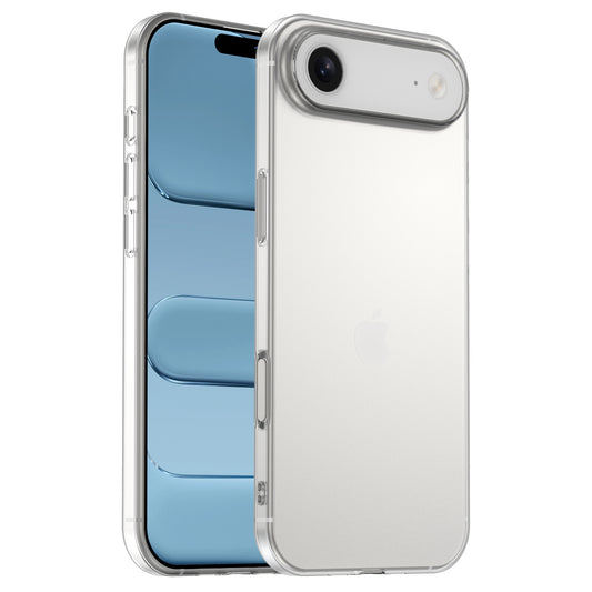Zwei moderne Smartphones: eines mit blauem Bildschirm, das andere mit weißer Rückseite, geschützt durch das arktis iPhone Air ZERO Case - eine ultradünne, transparente TPU-Silikonhülle von arktis.