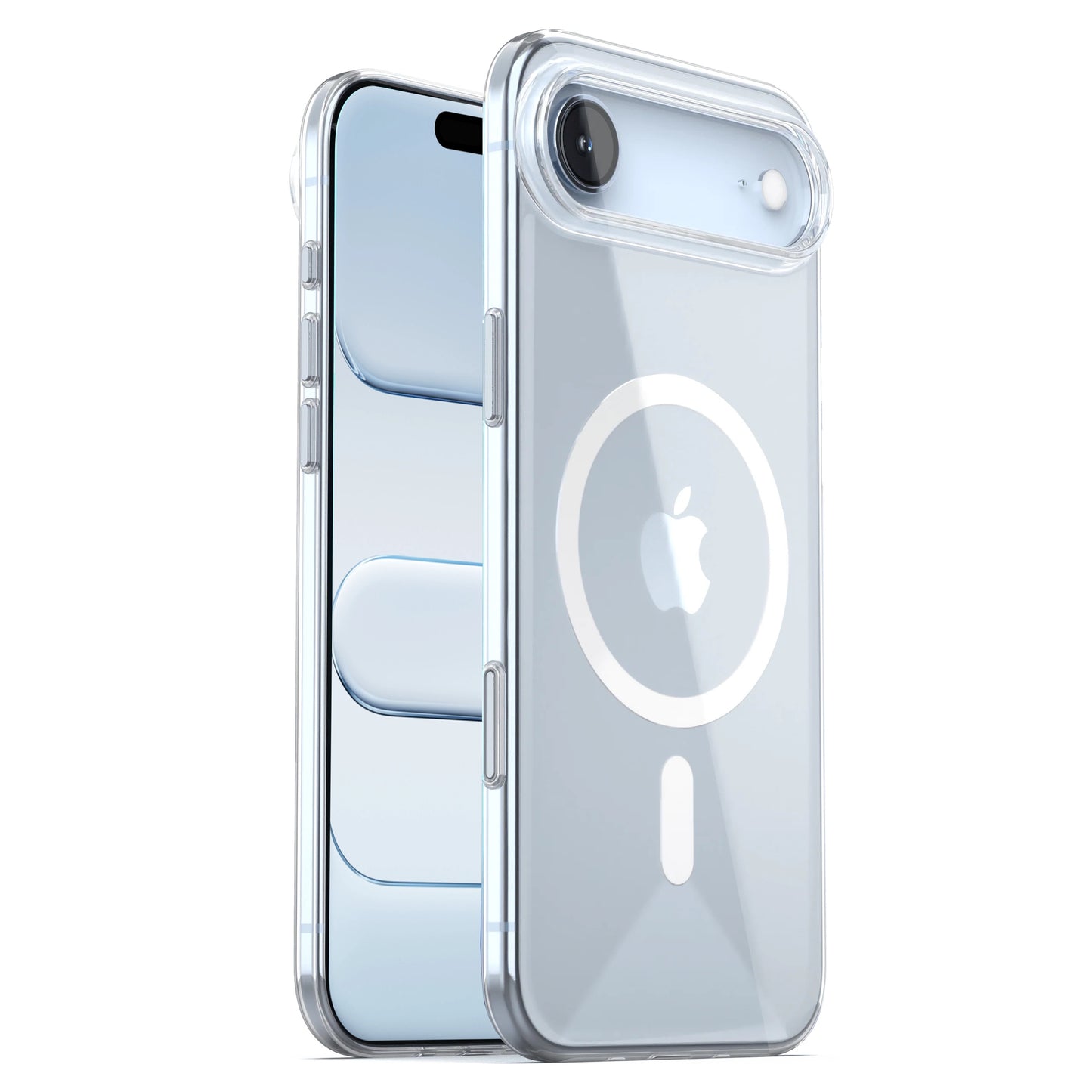 Zwei arktis iPhone Air Clear Cases mit MagSafe: eine Hülle zeigt das iPhone-Display, die andere die Rückseite mit weißem MagSafe-Ring-Design.