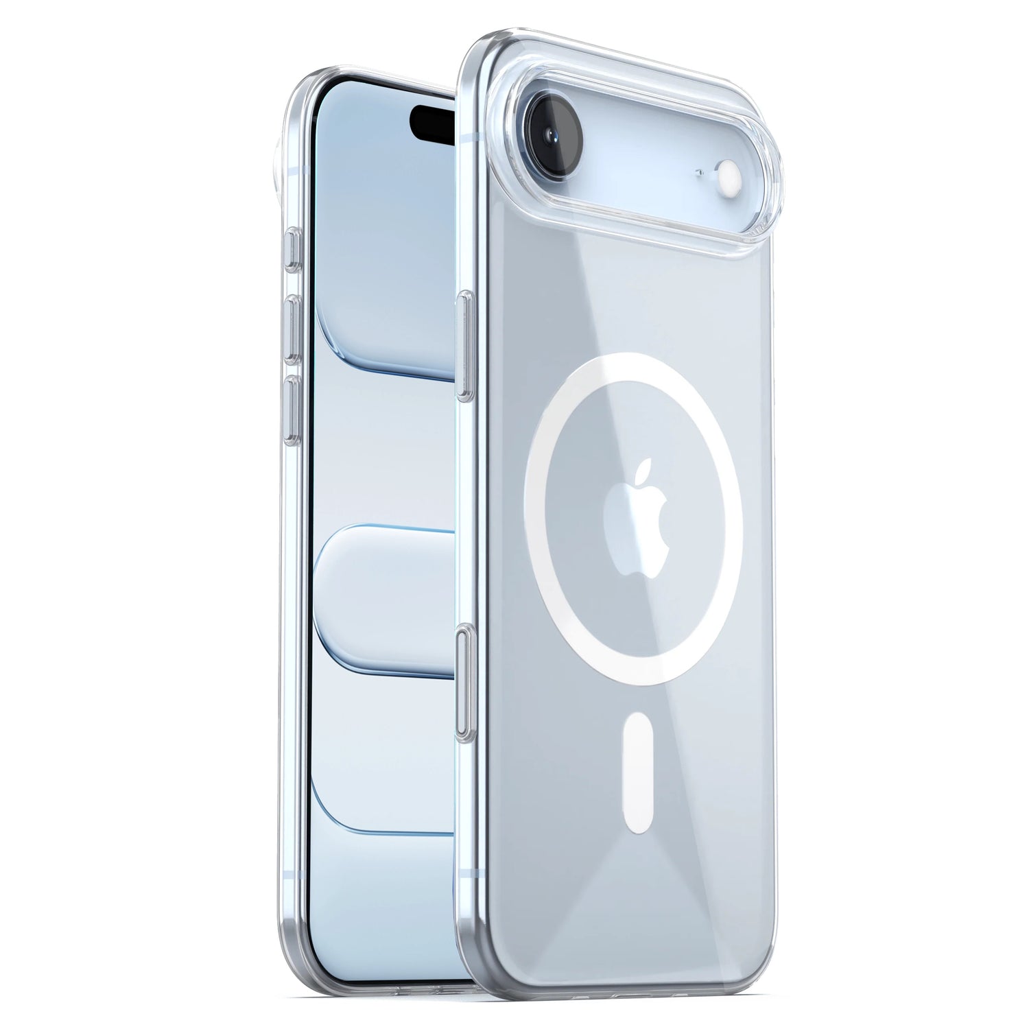 Zwei arktis iPhone Air Clear Cases mit MagSafe: eine Hülle zeigt das iPhone-Display, die andere die Rückseite mit weißem MagSafe-Ring-Design.