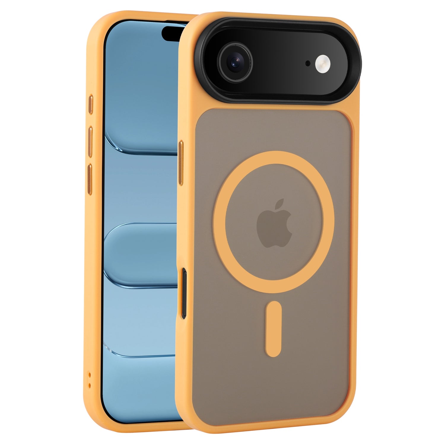 Arktis iPhone Air Solid Case mit MagSafe, gelb und grau, TPU-Silikon-Schutzhülle von Arktis. Rückseite und Vorderseite des iPhones werden gezeigt.