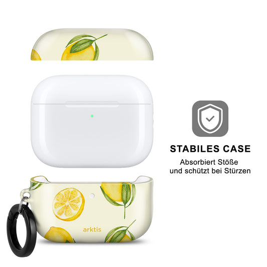Arktis AirPods Pro 3 Hülle – Lemon: Stilvolles Zitronendesign, robust und stoßfest mit deutschem Text. Kompatibel mit kabellosem Laden für maximalen Komfort.