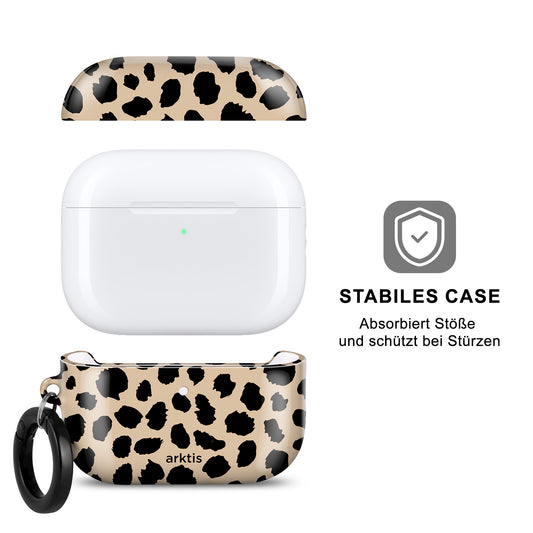 Die arktis AirPods Pro 3 Hülle – Cheetah bietet stilvollen, robusten und stoßdämpfenden Schutz mit einem schwarz-beigen Leopardenmuster und ist mit kabellosem Laden kompatibel.
