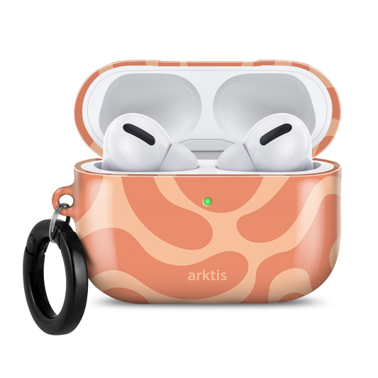 Öffne die arktis AirPods Pro 3 Hülle – Curly mit orange-rosa Muster und einem schwarzen Schlüsselring auf der linken Seite, ideal zum kabellosen Laden.