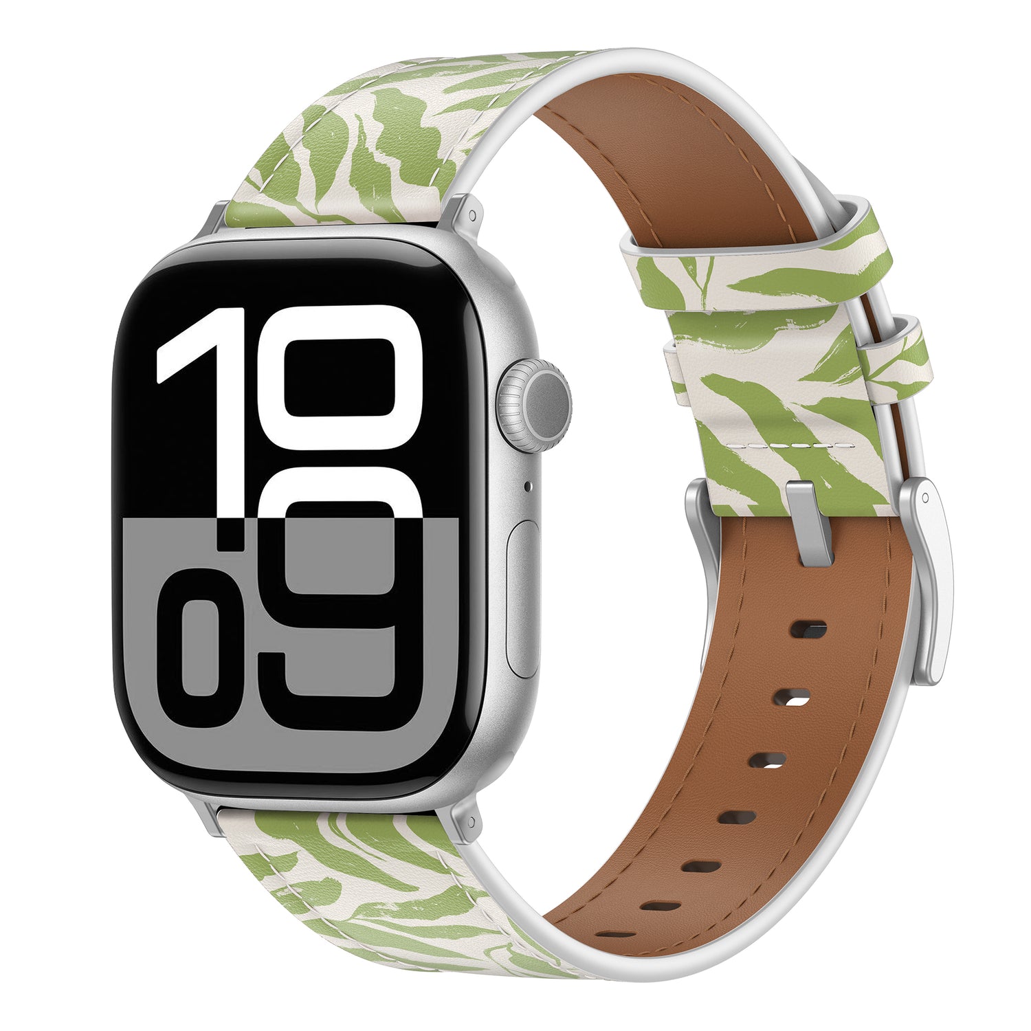 Das arktisband Apple Watch Lederarmband "Studio" zeichnet sich durch ein einzigartiges grün-weißes Muster mit individuellem Design aus, das das große digitale Display Ihrer Smartwatch perfekt ergänzt.
