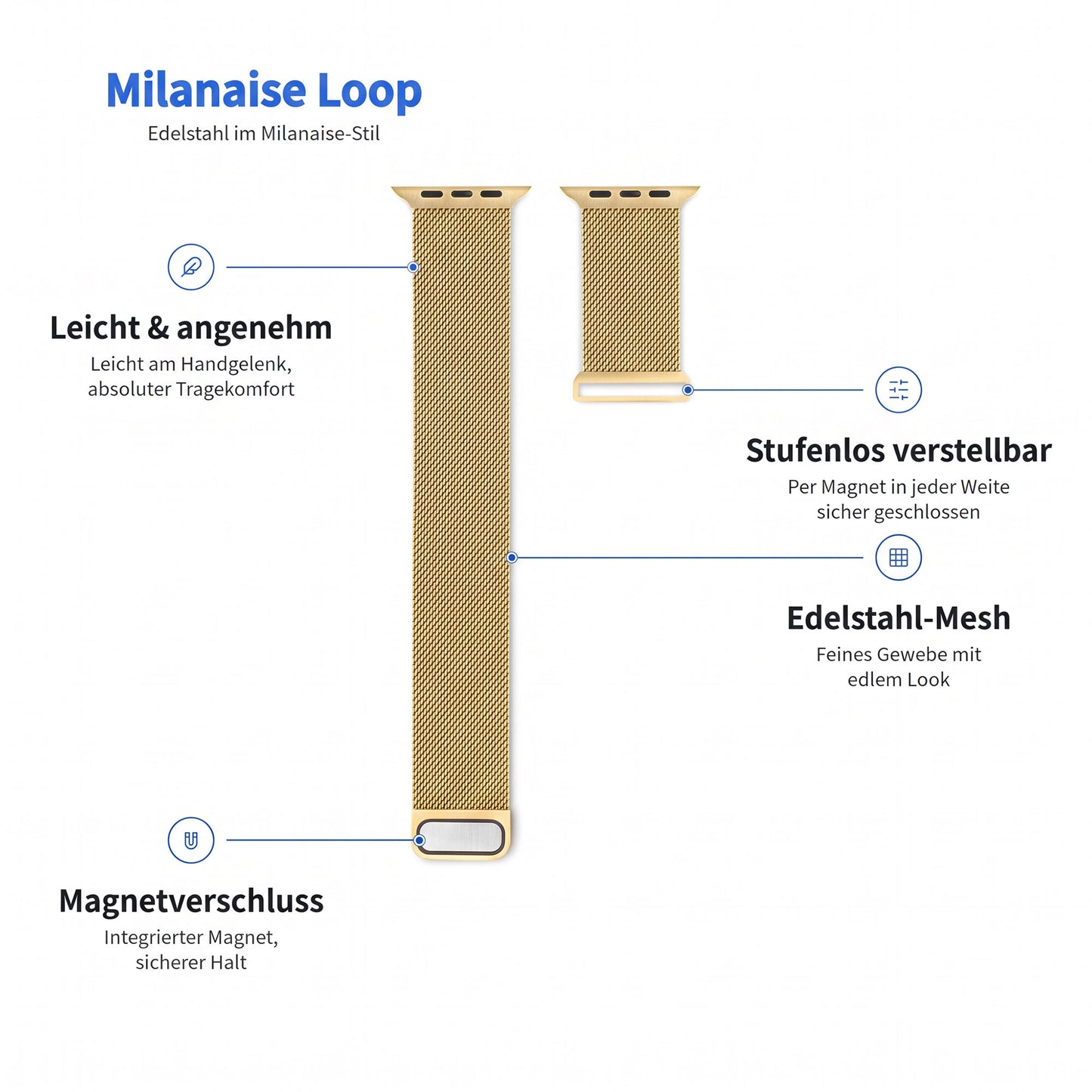 Arktisband Apple Watch Milanaise Loop: Elegantes Magnetarmband – stilvoll und praktisch für Ihre Uhr.