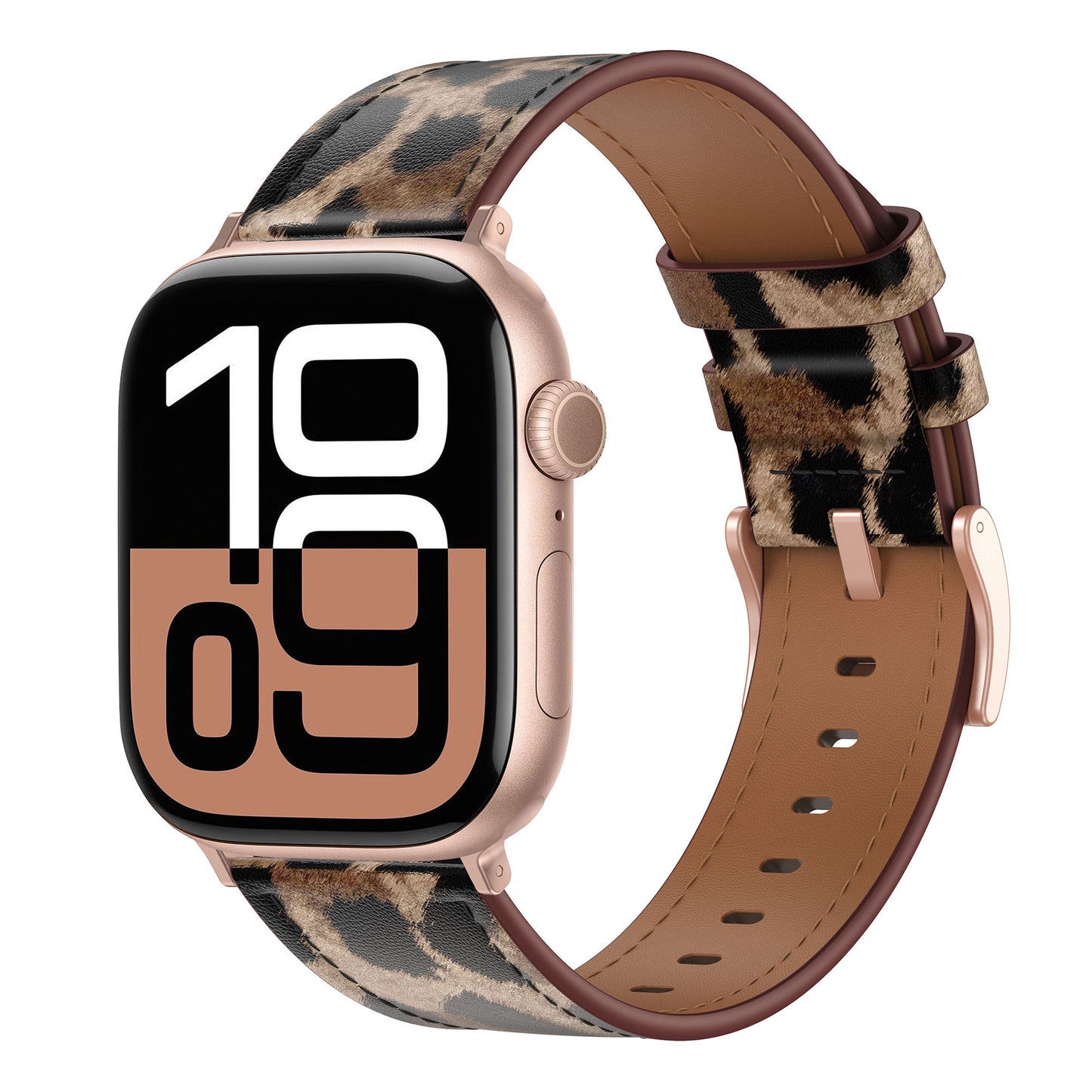 Das arktisband Apple Watch Lederarmband "Studio" - Leo verfügt über ein auffälliges digitales Display und ein stylisches Lederarmband mit Leopardenmuster für einen individuellen Look.