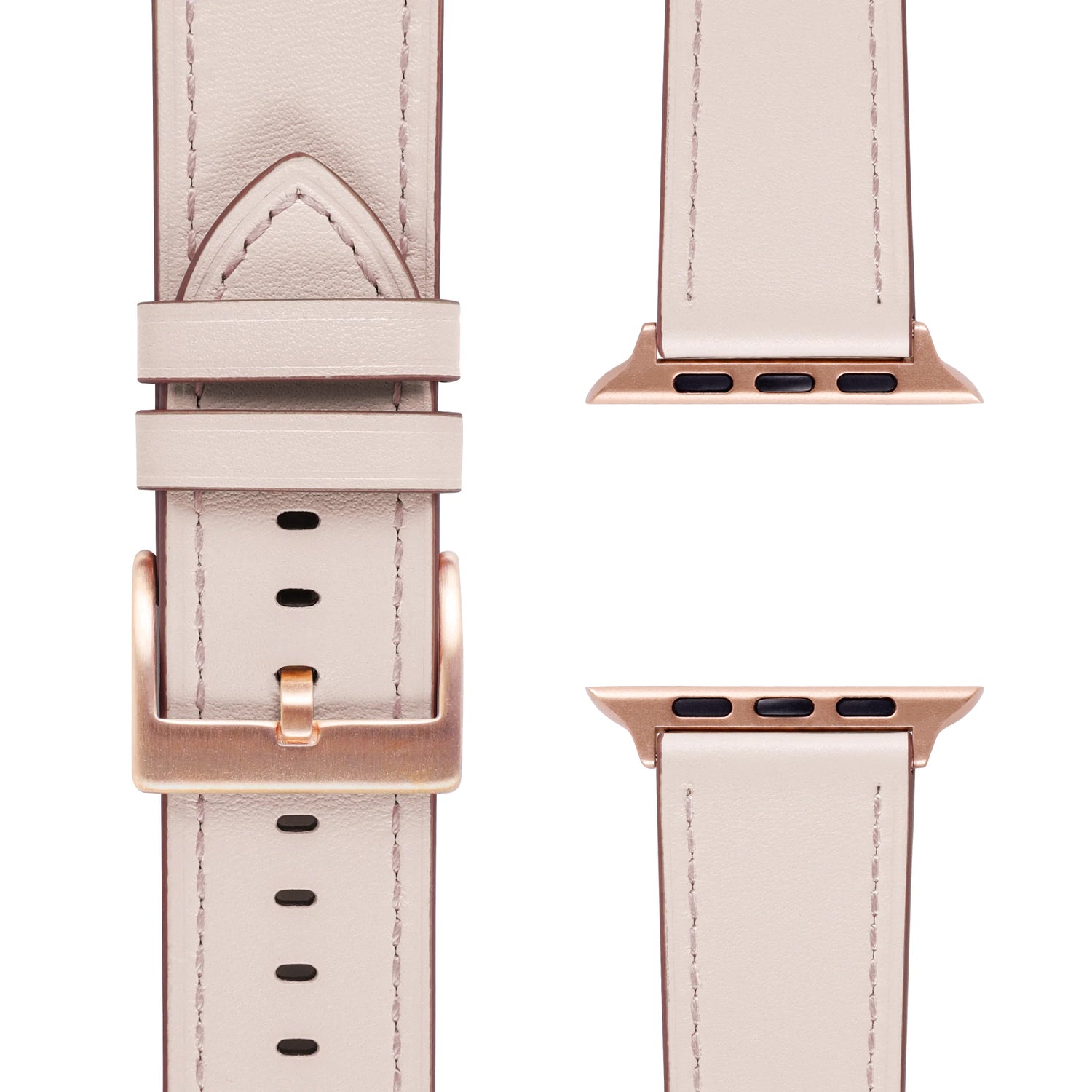 Das arktisband Apple Watch Lederarmband "Premium" aus Echtleder in Hellrosa mit goldener Schnalle passt zur Apple Watch. Das Band von arktisband ist aus Front- und Rückansicht abgebildet.