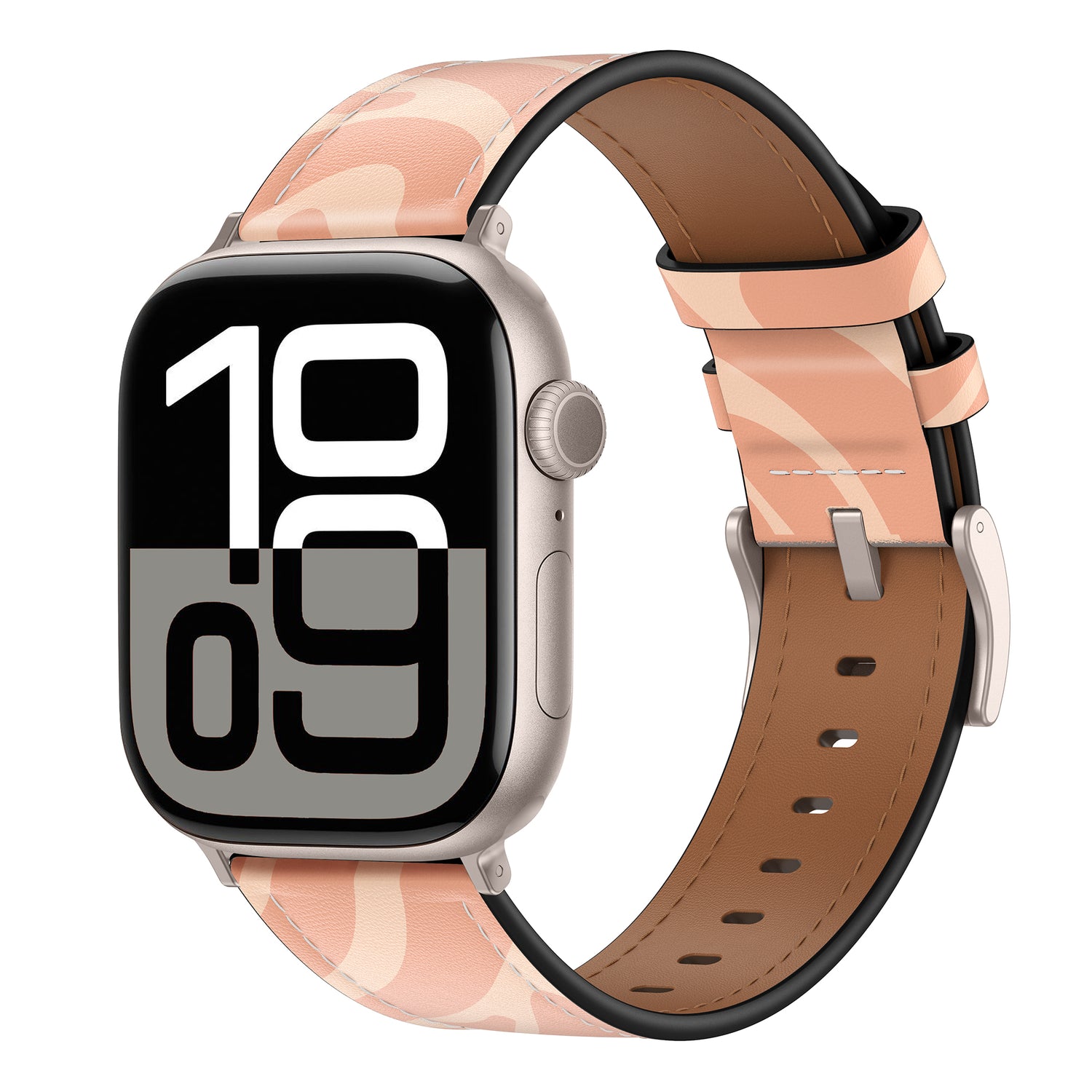 Eine smarte Uhr mit großem Digitaldisplay und das arktisband Apple Watch Lederarmband "Studio" von arktisband für individuellen Style.