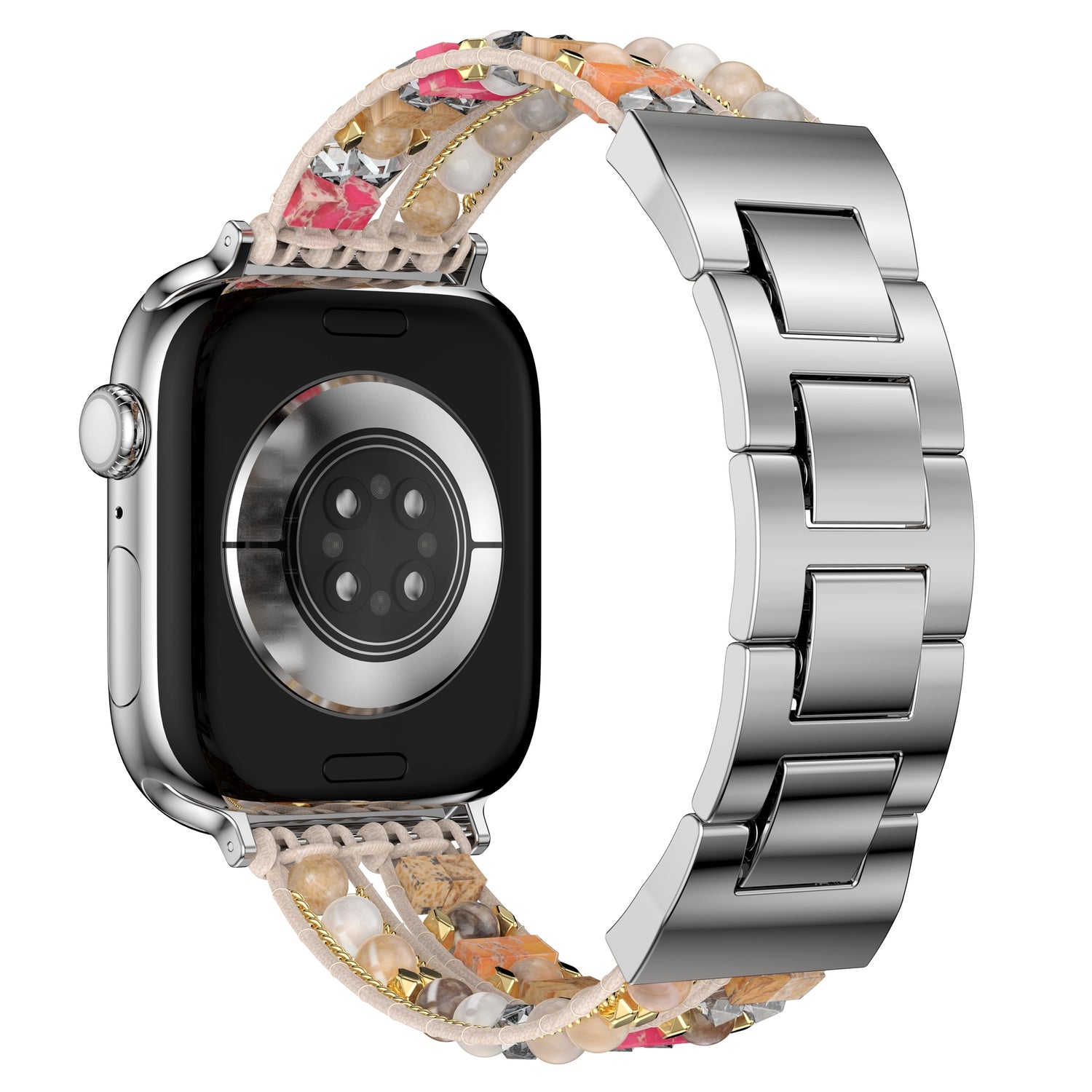 Das arktisband Apple Watch Armband "Sunset Spirit" von arktisband bietet ein dekoratives Band mit Metallgliedern und bunten Perlen, die einen schicken Boho-Look für Ihre Apple Watch schaffen.