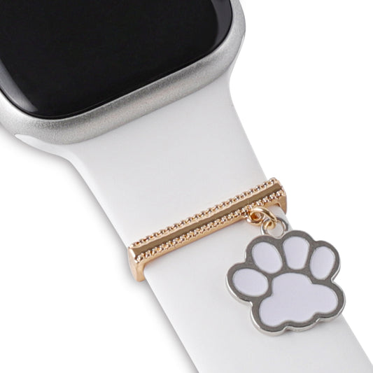 Die Arktisband Apple Watch Charms „White Paw“ in Gold verleihen dem weißen Arktisband Ihrer Smartwatch einen baumelnden Pfotenabdruck-Akzent.
