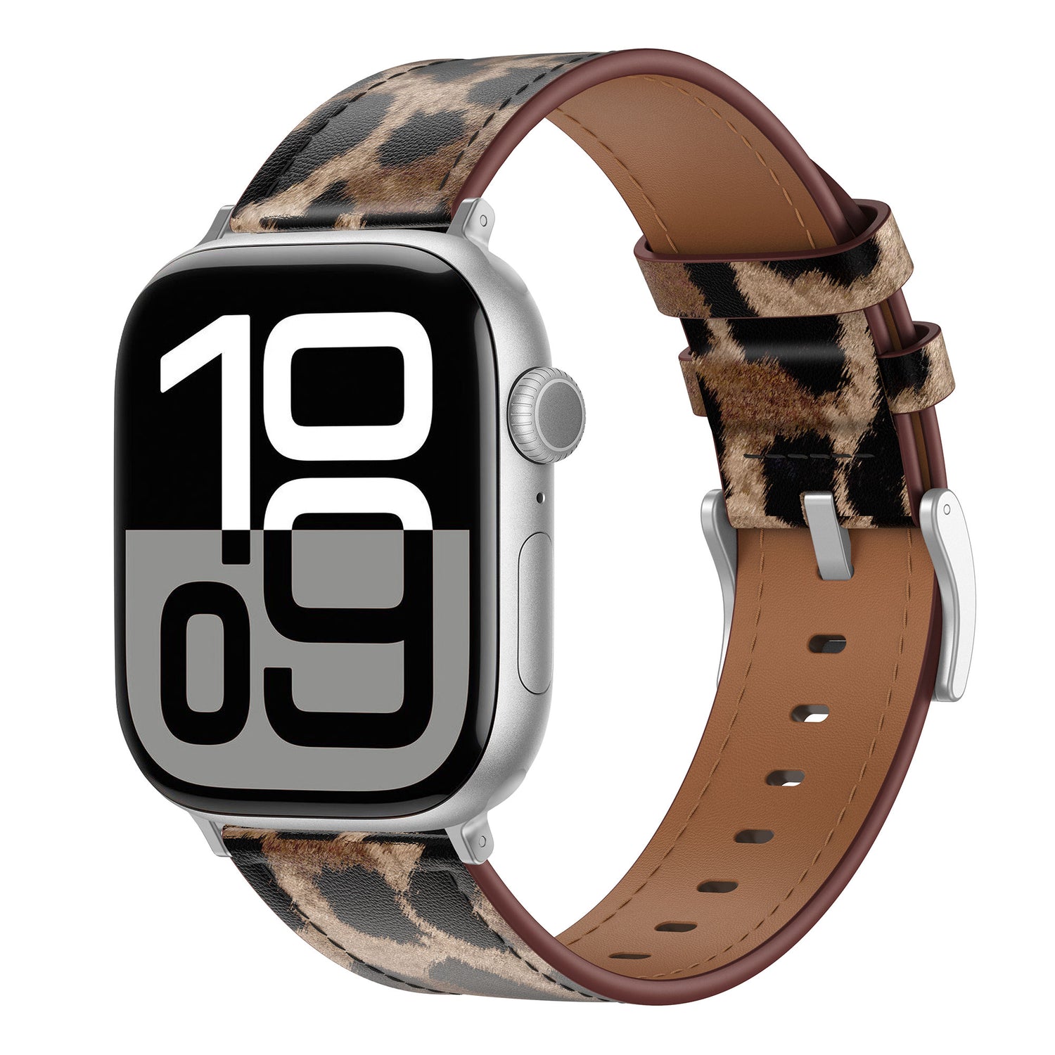 Das arktisband Apple Watch Lederarmband "Studio" - Leo ist mit einem auffälligen Leopardenprint versehen und passt zum großen Digitaldisplay Ihrer Smartwatch - ideal für Fans von einzigartigem Design.