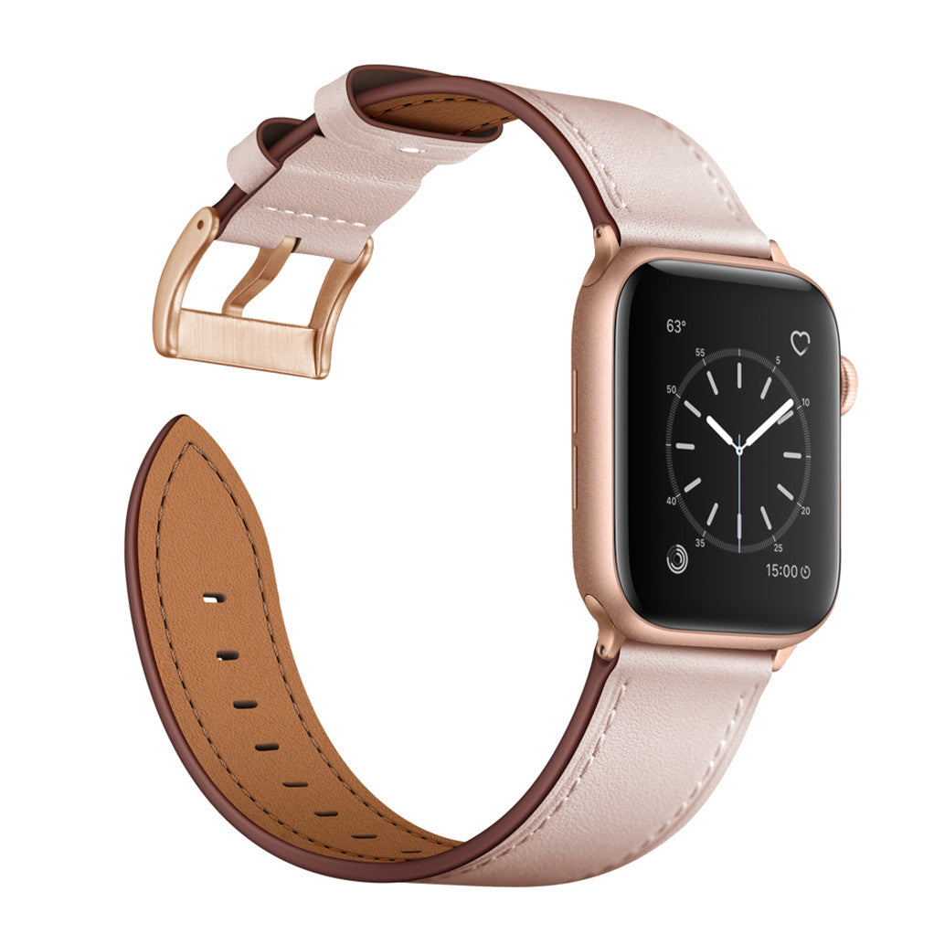 Das arktisband Apple Watch Lederarmband "Premium" in Roségold mit rosafarbenem Echtleder-Armband bietet Stil und Funktion, zeigt Uhrzeit und Wetter an. Kompatibel mit Apple Watch für mühelose Eleganz.