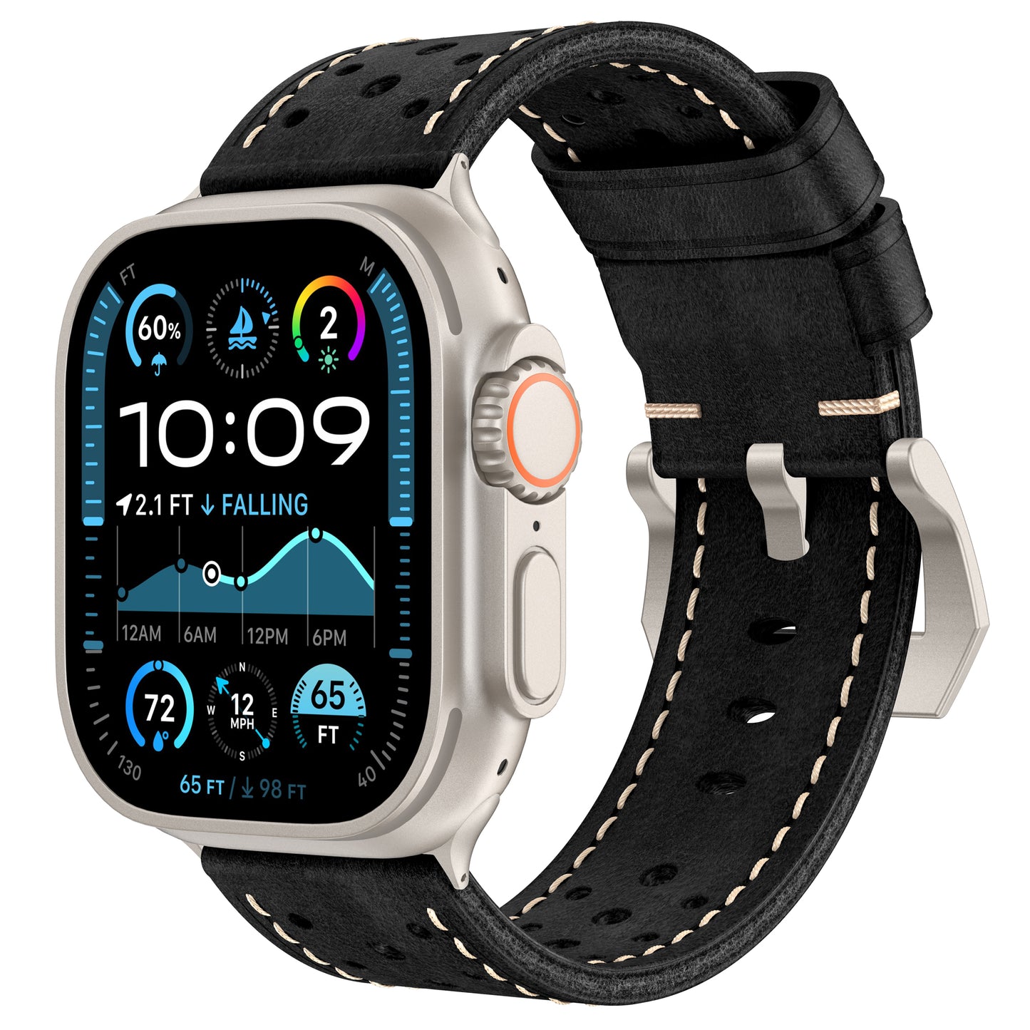 Das arktisband Apple Watch Lederarmband "Toronto" von arktisband ist ein schwarzes Echtleder-Armband, ideal für die Apple Watch. Es bietet stilvolle Vielseitigkeit und passt perfekt zu Smartwatches für die Anzeige von Zeit, Wetter und Fitness-Statistiken.