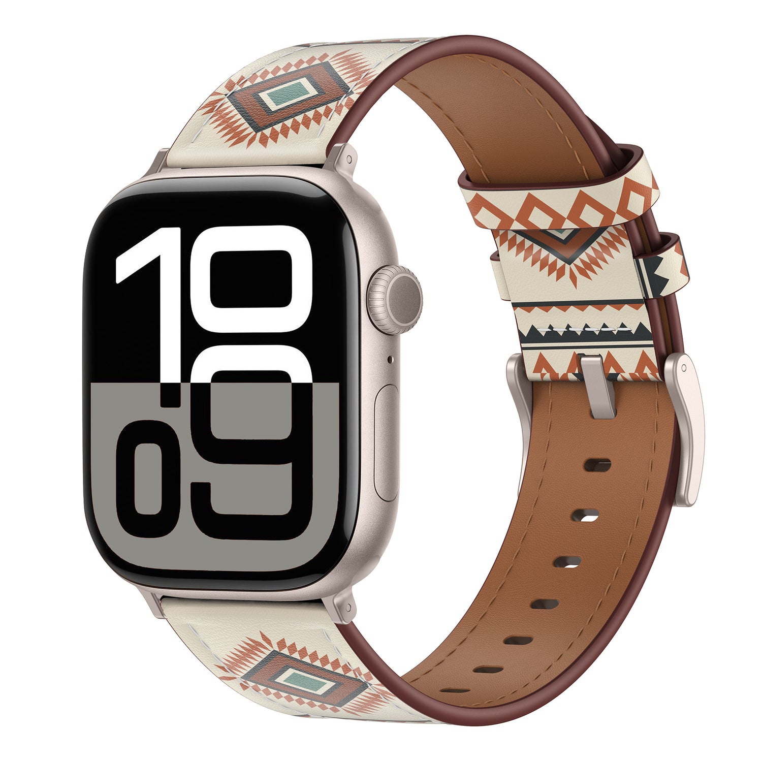 Das arktisband Apple Watch Lederarmband "Studio" verfügt über ein geometrisches erdfarbenes Band aus hochwertigem Echtleder mit individuellem Design und großer Digitalanzeige - ein ideales Upgrade für Ihre Apple Watch.