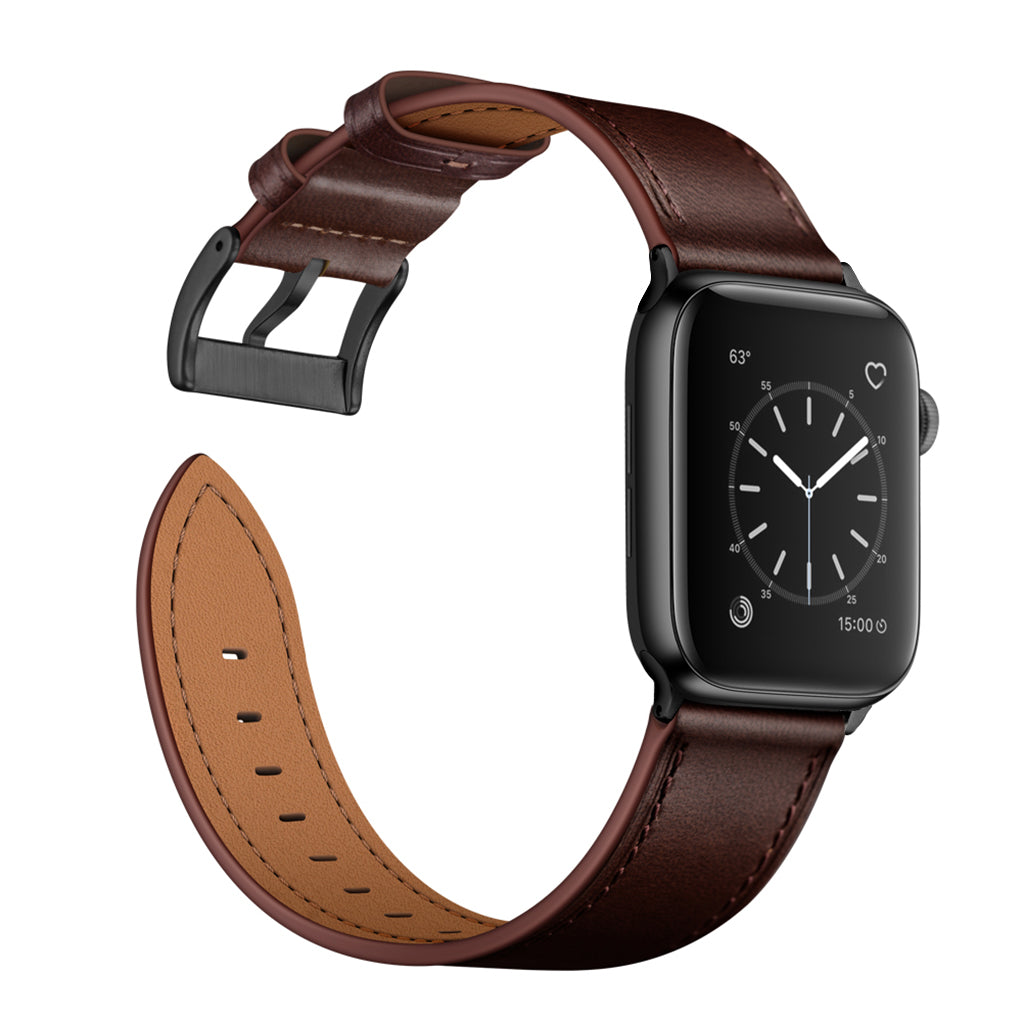 Das arktisband Apple Watch Lederarmband "Premium" kombiniert ein braunes Echtlederarmband mit einer schwarzen Schnalle und bietet Ihrer Apple Watch zeitlose Eleganz und klassischen analogen Stil.