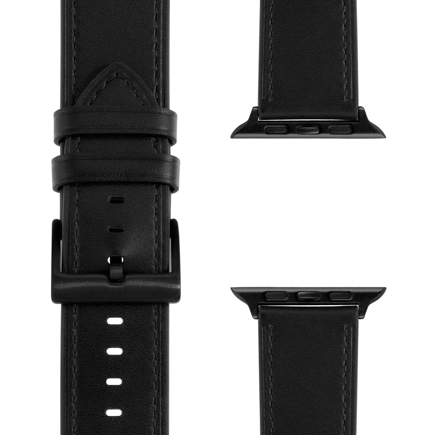 Arktisband Apple Watch Lederarmband "Premium" aus Echtleder, mit Metallverschluss und Steckverbindern - kompatibel mit Apple Watch, von arktisband, auf weißem Hintergrund aus verschiedenen Blickwinkeln gezeigt.