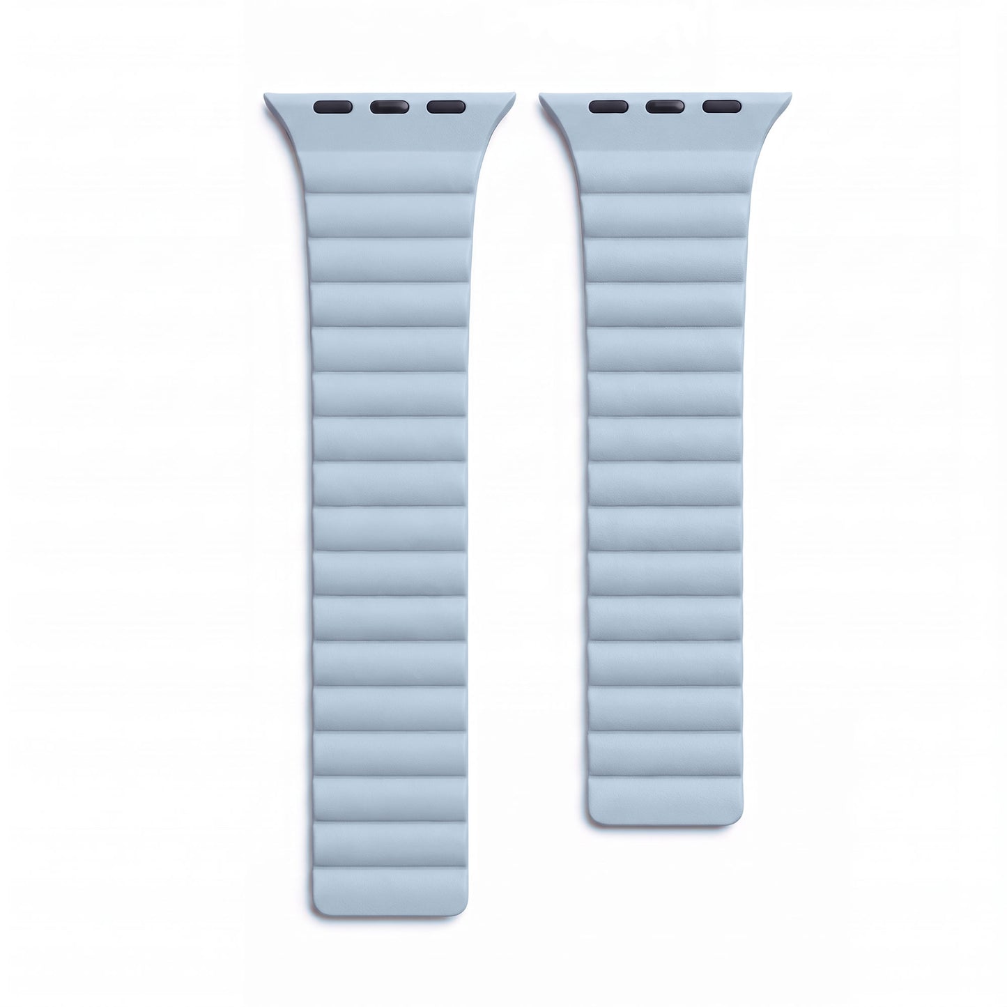 Hellblaues Arktisband für die Apple Watch – magnetisches Silikonarmband Ligo mit gerippter Struktur und Befestigungselementen.