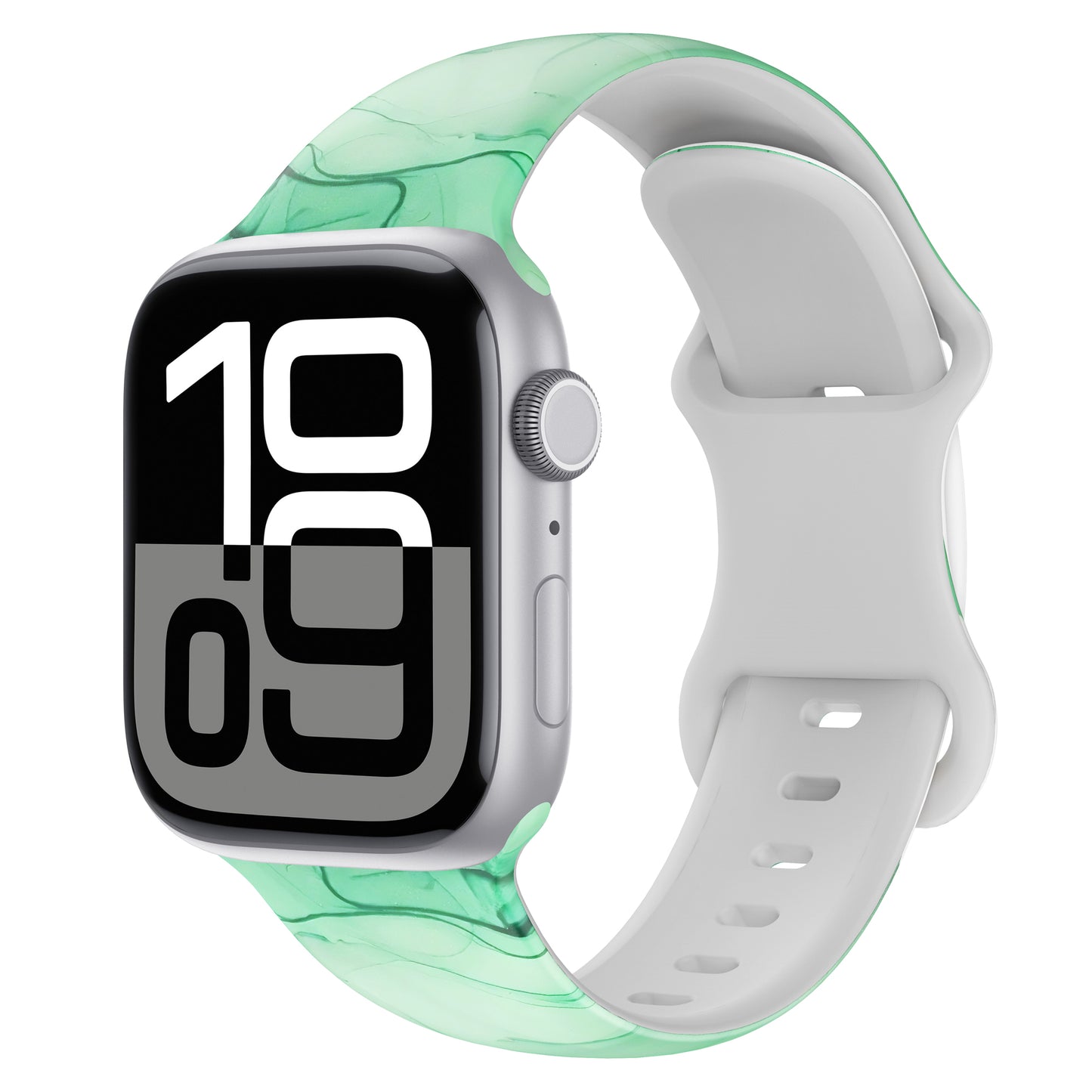 Das arktisband Green Marble Apple Watch Armband von arktisband besticht durch sein cooles weiß-grün marmoriertes Design - ideal für sportliche Aktivitäten mit der großen Digitalanzeige Ihrer Smartwatch.