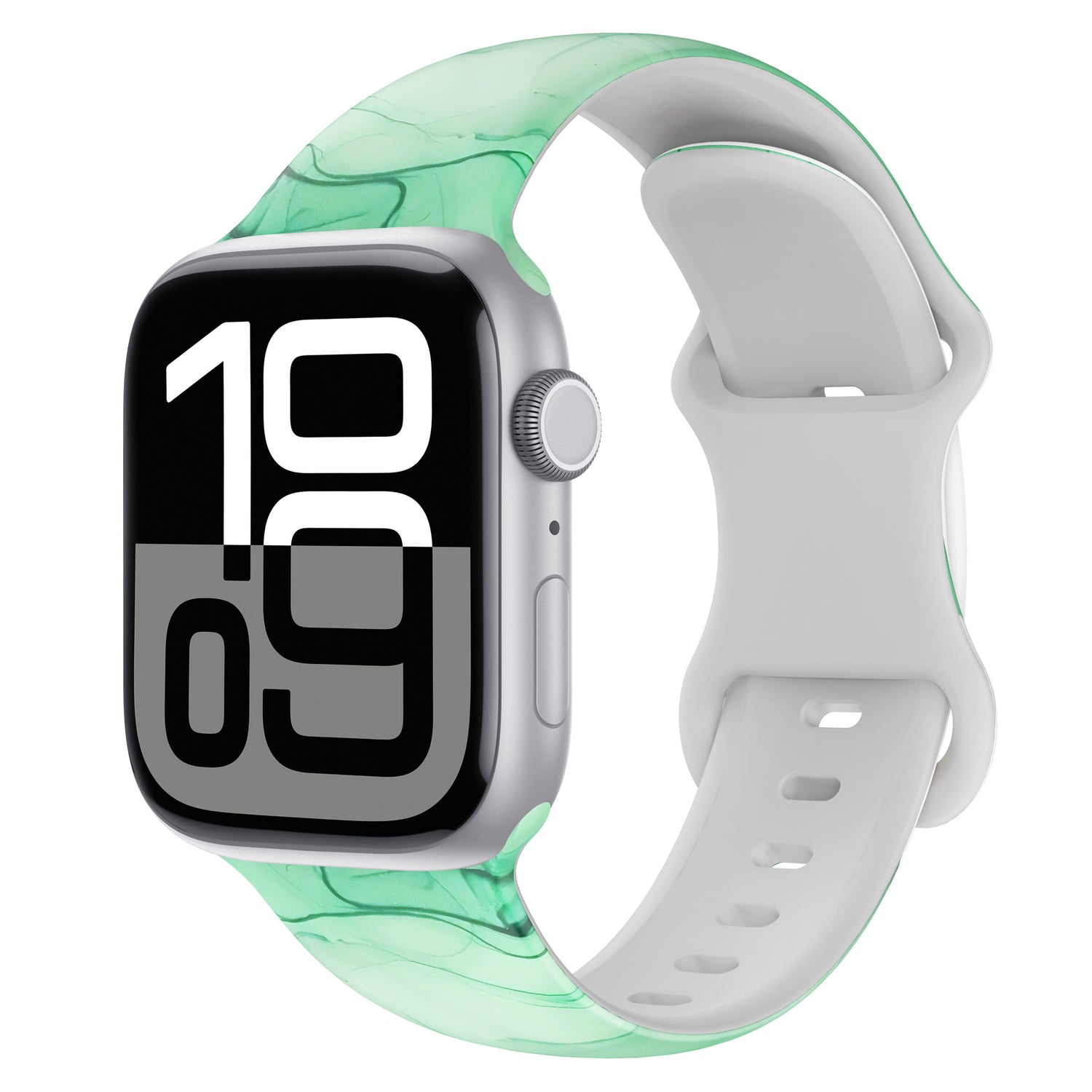 Das arktisband Green Marble Apple Watch Armband von arktisband besticht durch sein cooles weiß-grün marmoriertes Design - ideal für sportliche Aktivitäten mit der großen Digitalanzeige Ihrer Smartwatch.