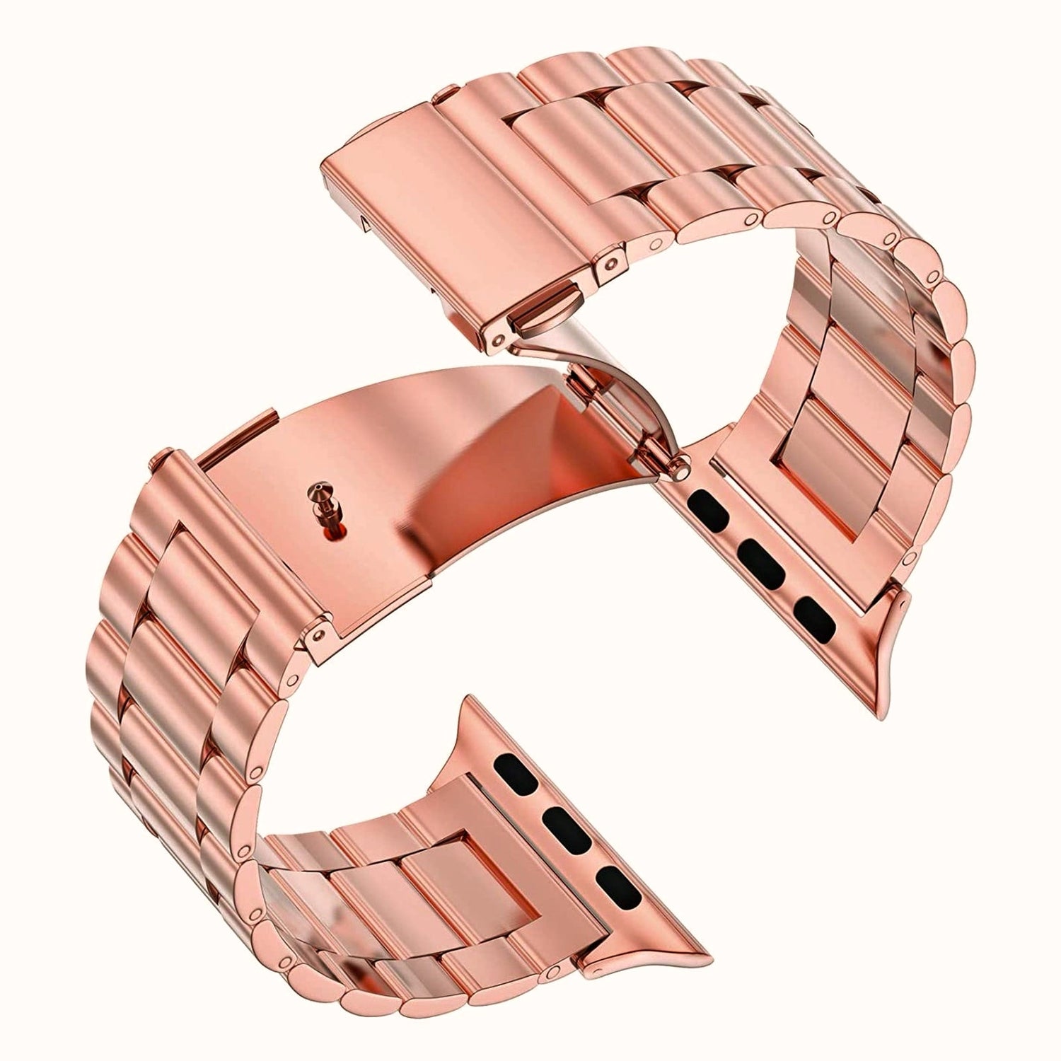 Das arktisband Apple Watch Gliederarmband "Arctica" aus roségoldenem Metall verfügt über einen stilvollen Faltverschluss und ist mit der Apple Watch Ultra kompatibel. Es bietet sowohl Eleganz als auch Haltbarkeit.