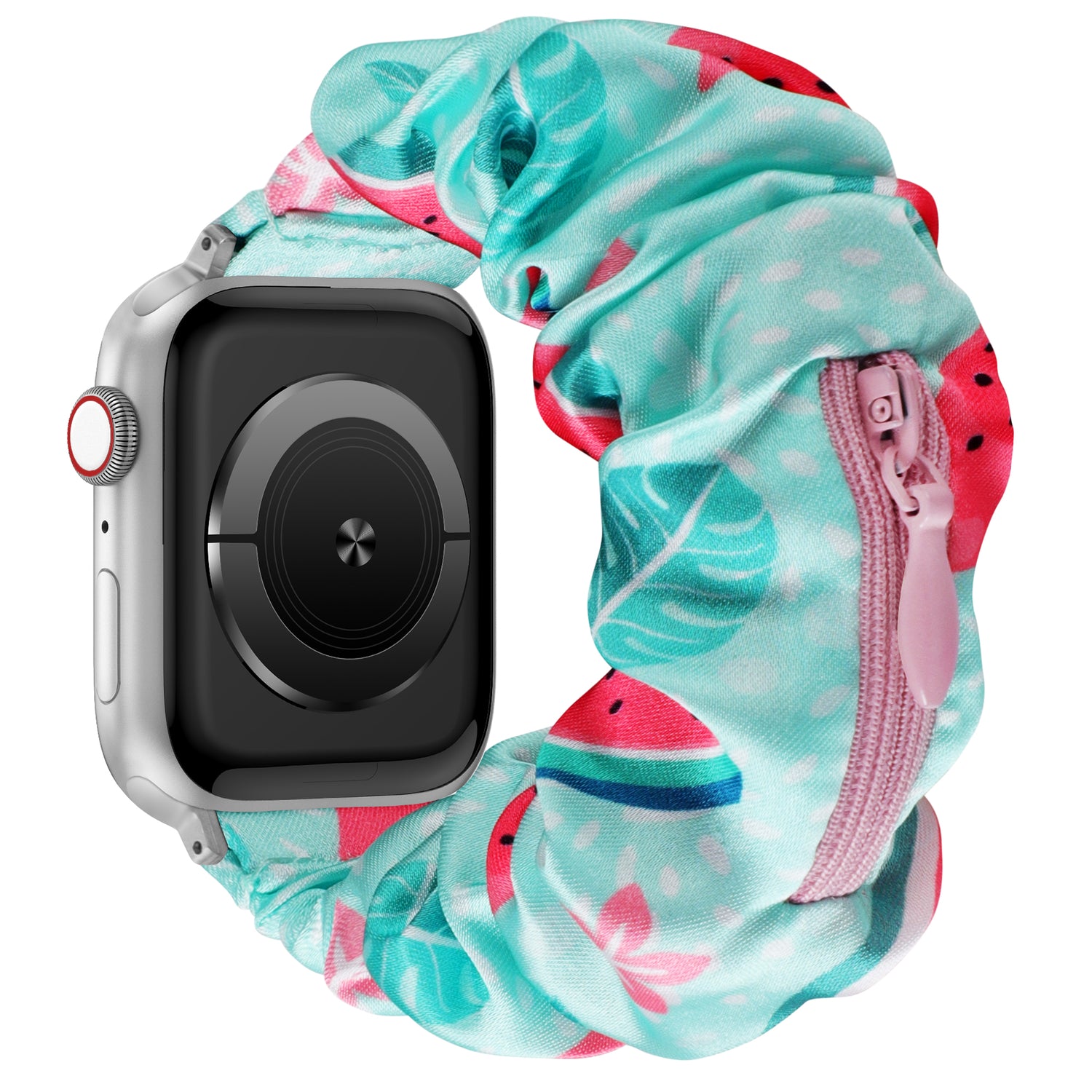 Das arktisband Apple Watch Scrunchie Armband "Elanora" überzeugt mit elastischem Scrunchie-Design, buntem Wassermelonen-Print und praktischem Zipper - stylisch und bequem für jeden Tag.