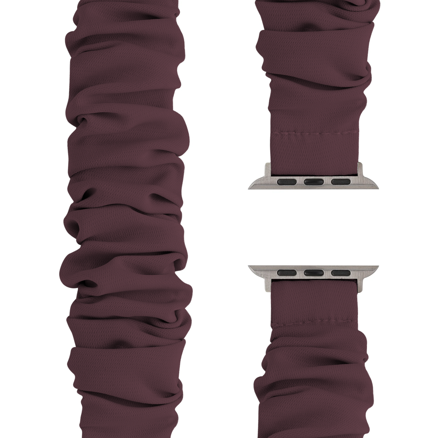 Dunkelbraunes Arktisband für die Apple Watch – Scrunchie-Armband Elanora mit Metallverbindungen.