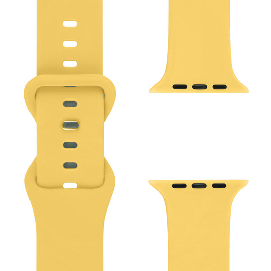 Das arktisband Apple Watch Silikonarmband „Sport“ von arktisband ist in Gelb gehalten und zeichnet sich durch seine Schnalle, zwei Anschlüsse zur einfachen Befestigung der Apple Watch, mehrere Einstelllöcher und ein schweißabsorbierendes Design aus.