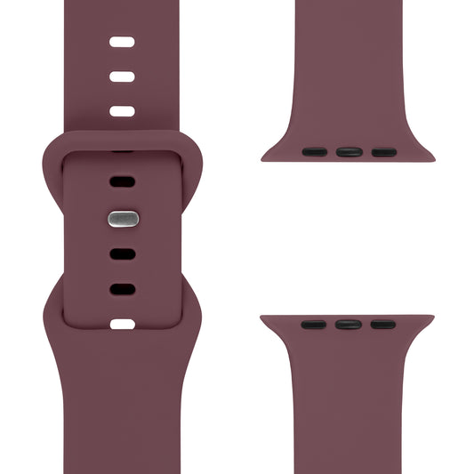 Das arktisband Apple Watch Silikonarmband „Sport“ in Kastanienbraun wird in drei Teilen präsentiert: ein Band mit Schnalle und Löchern sowie zwei kleinere Segmente mit Anschlüssen zur Befestigung an Ihrer Smartwatch.