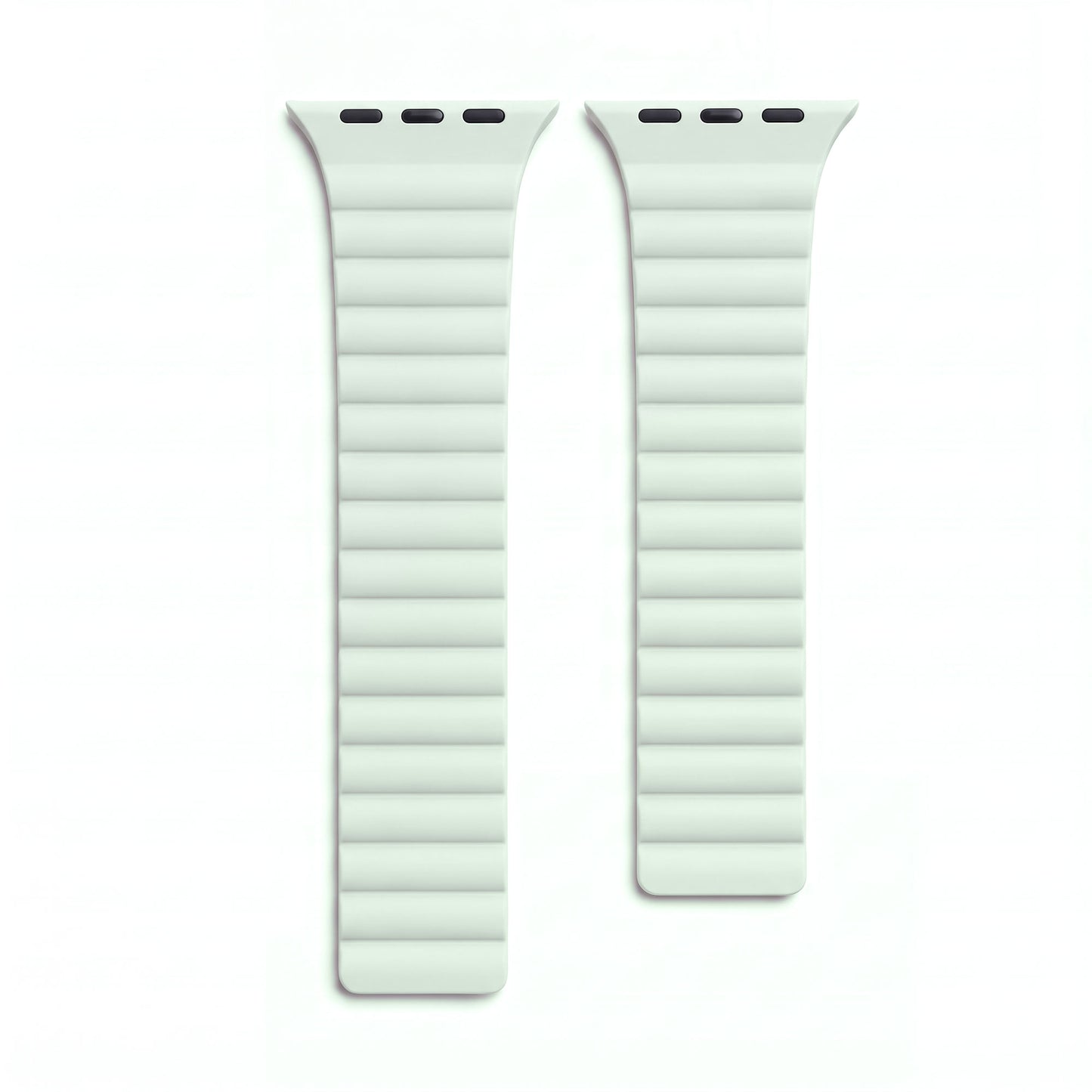 Hellgrüne Silikonsegmente eines Ligo-Silikonarmbands von arktisband für die Apple Watch mit Magnetverschlüssen.