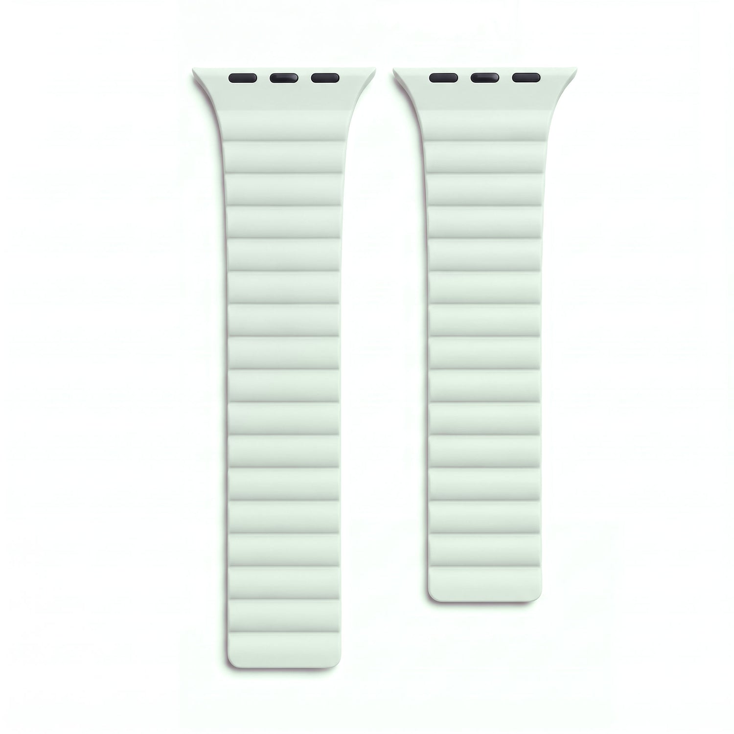 Hellgrüne Silikonsegmente eines Ligo-Silikonarmbands von arktisband für die Apple Watch mit Magnetverschlüssen.