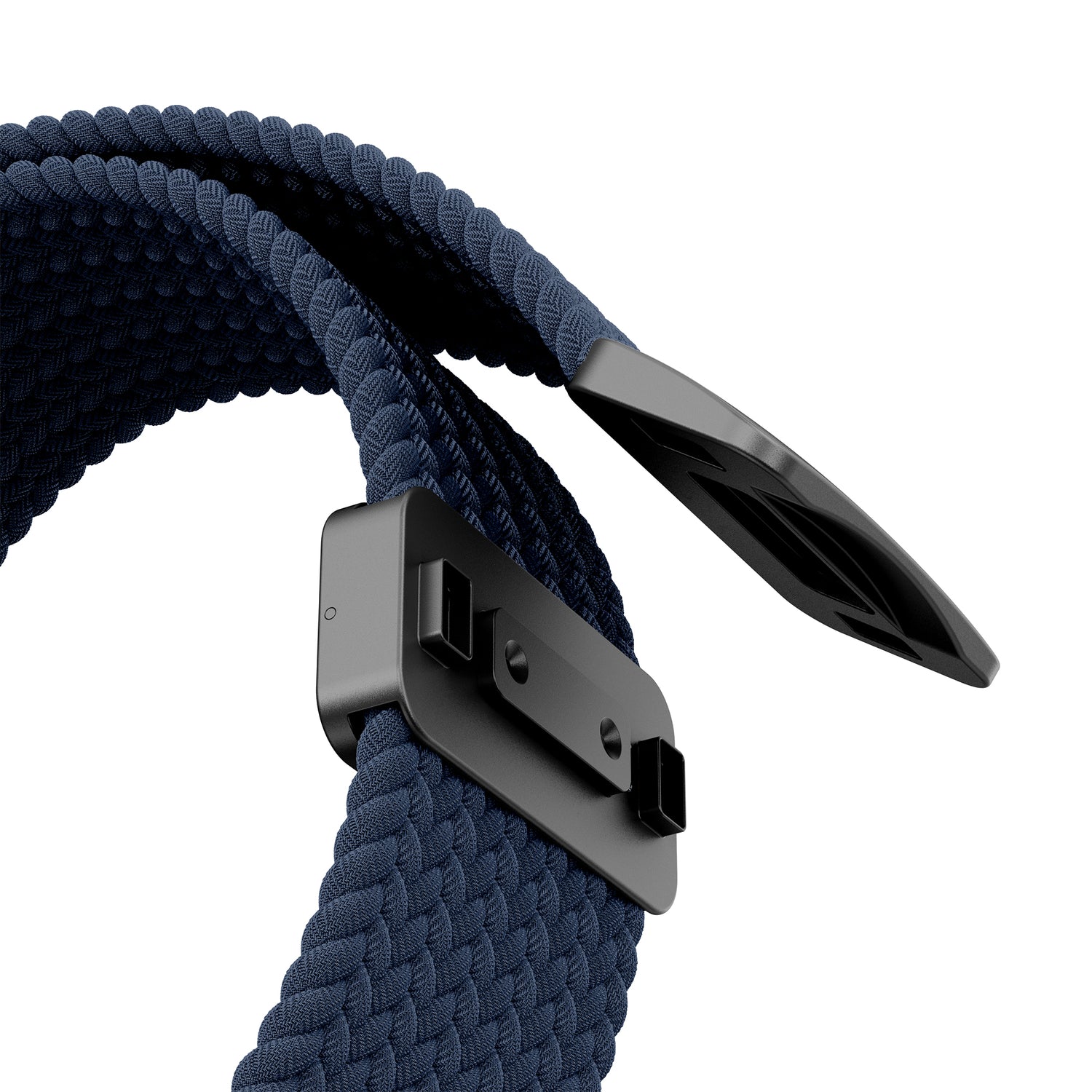 Nahaufnahme des arktisband Geflochtenes Apple Watch Ultra Armband "Casual" mit schlankem Magnetverschluss, designt von arktisband im navy geflochtenen Stil.