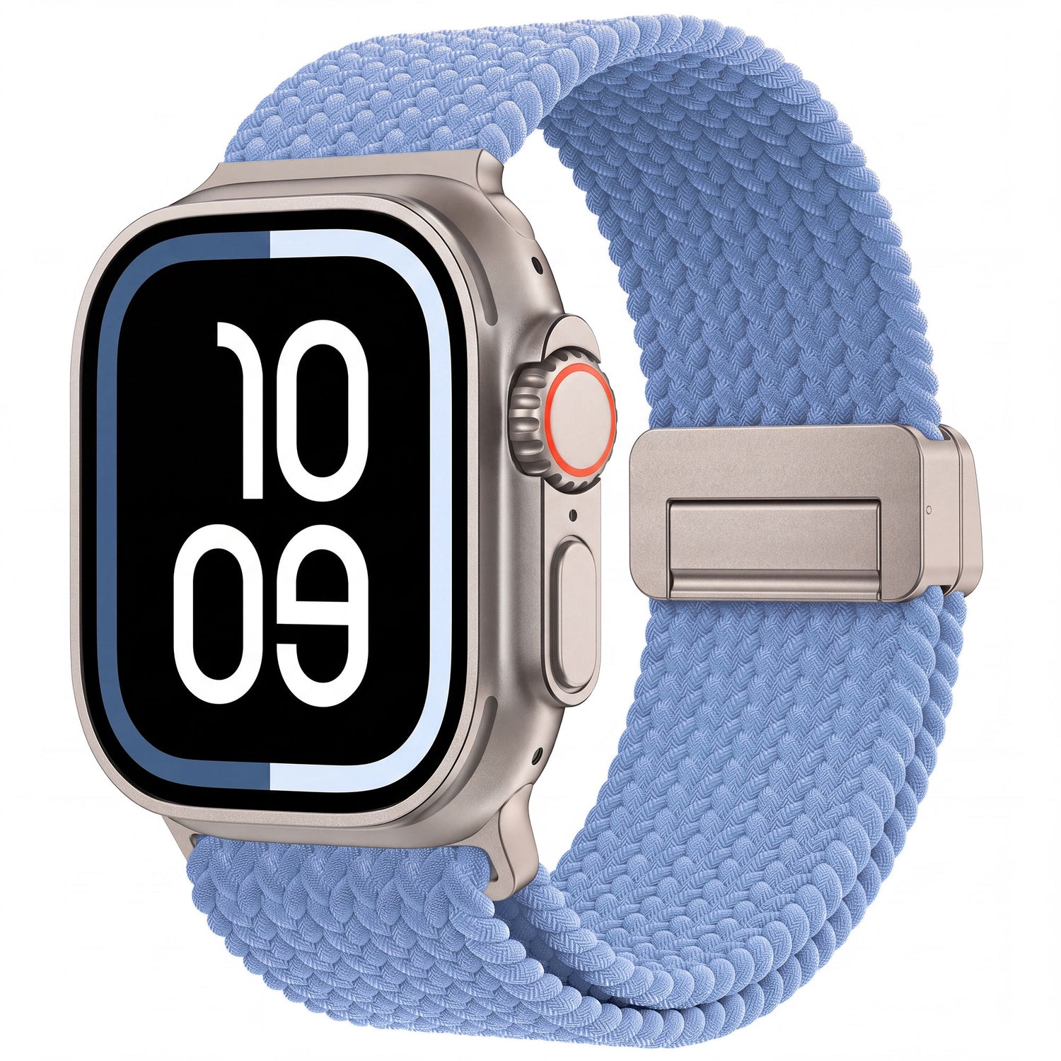 Arktisband Geflochtenes Apple Watch Ultra-Armband Casual in Hellblau mit magnetischem Metallverschluss.