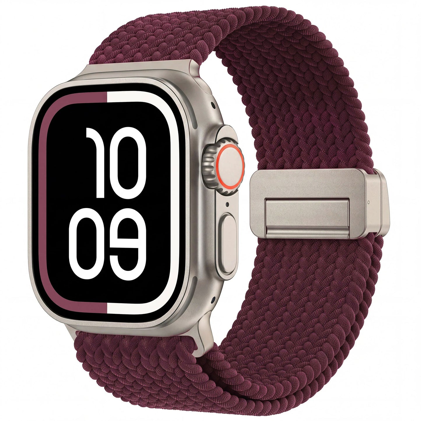 Arktisband Geflochtenes Apple Watch Ultra-Armband Casual in Dunkelviolett mit magnetischem Metallverschluss.
